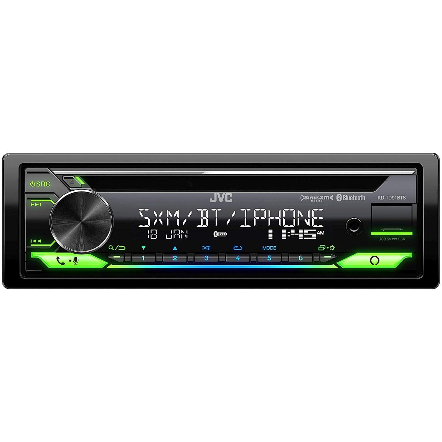JVC KD-TD91BTS Bluetooth Car Stereo with CD Player, USB/AUX Input, Amazon Alexa & SiriusXM Ready - Includes Magnetic Phone Holder for Hands-Free Driving & Music Streaming
