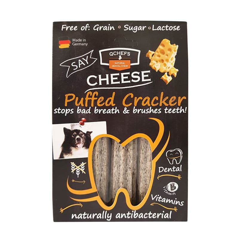 Qchefs Natural Puffed Cracker Dental Dog Chew Treats - 75g for Small & Medium Dogs - Promotes Oral Health & Fresh Breath - Perfect for Training Rewards and Daily Snacking