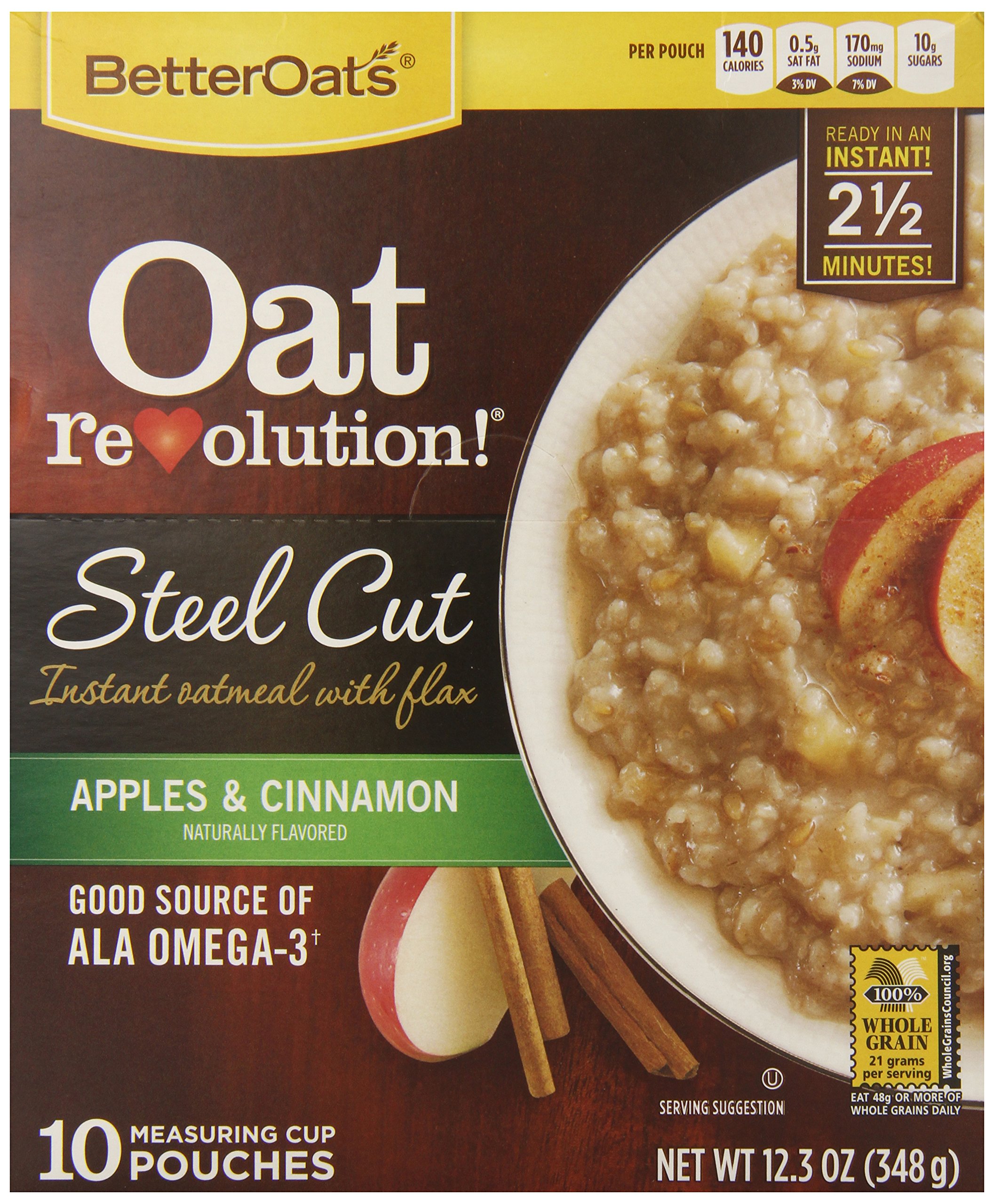 Better Oats Steel Cut Oats with Flax, Apple & Cinnamon - 12.3 oz (Pack of 1) | High Fiber Breakfast Cereal | Healthy Morning Meal & Baking Ingredient for Oatmeal, Cookies & Smoothies