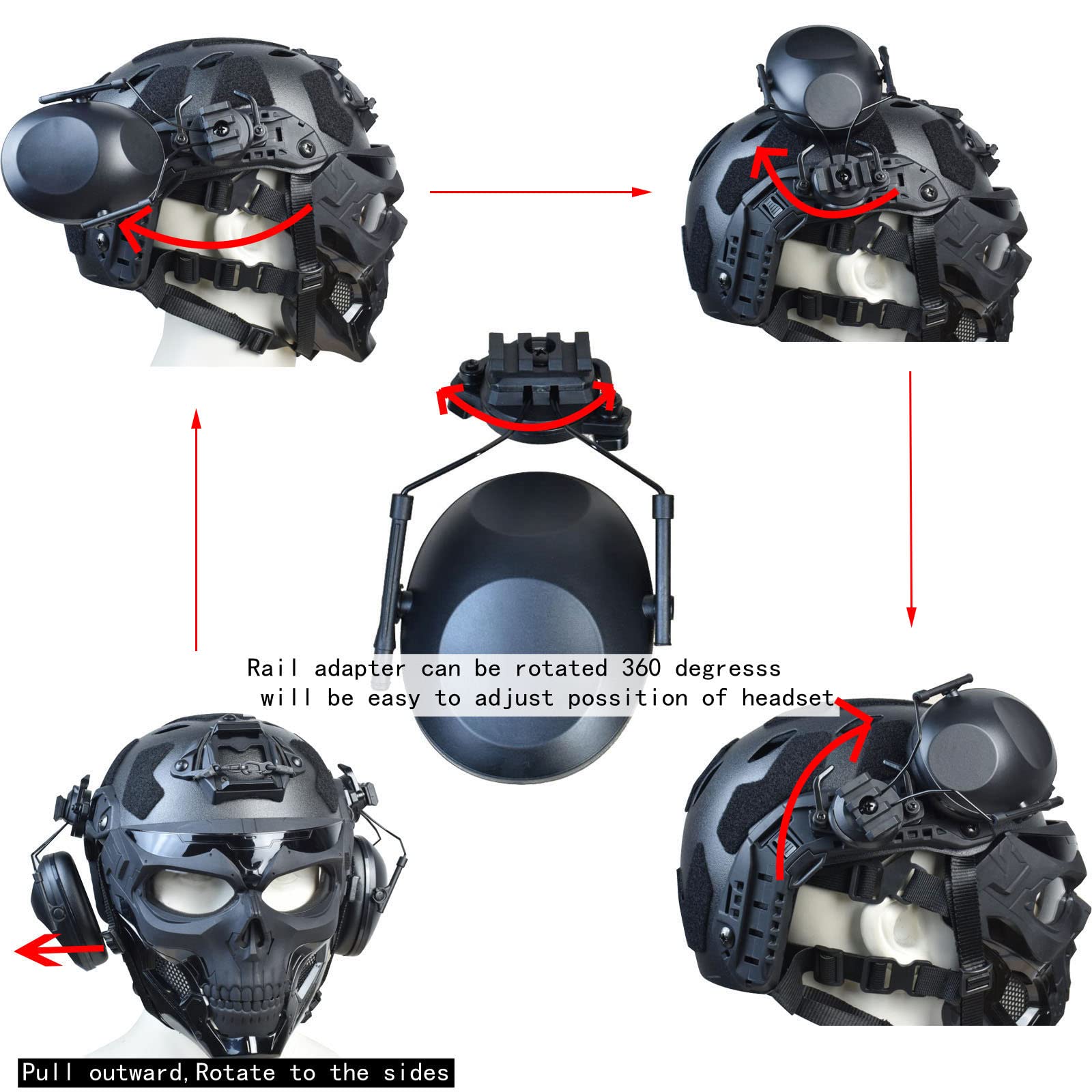 Tactical Full Airsoft Mask & Helmet Set with Noise Cancelling Headset - Full Face Skull Mask with Clear Goggles for Paintball, Airsoft & Military Training - Perfect for Outdoor Sports, Combat Games & Tactical Protection
