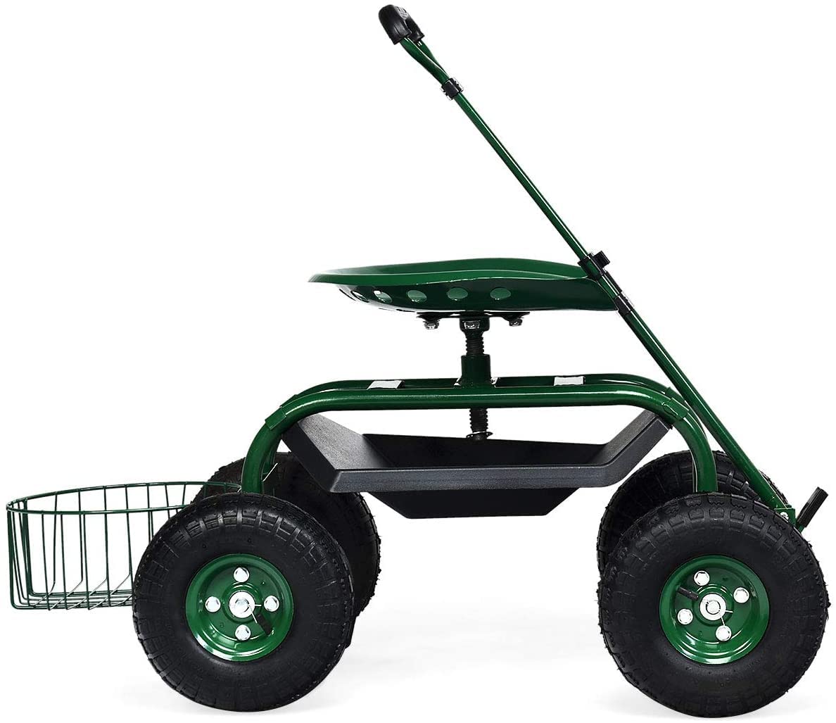 **GRAFFY Heavy Duty Garden Cart with Wheels - Rolling Gardening Stool with Tray & Basket, Adjustable Seat & Handle - Mobile Work Seat for Lawn, Patio & Yard Work - Perfect for Planting, Weeding & Outdoor Chores**