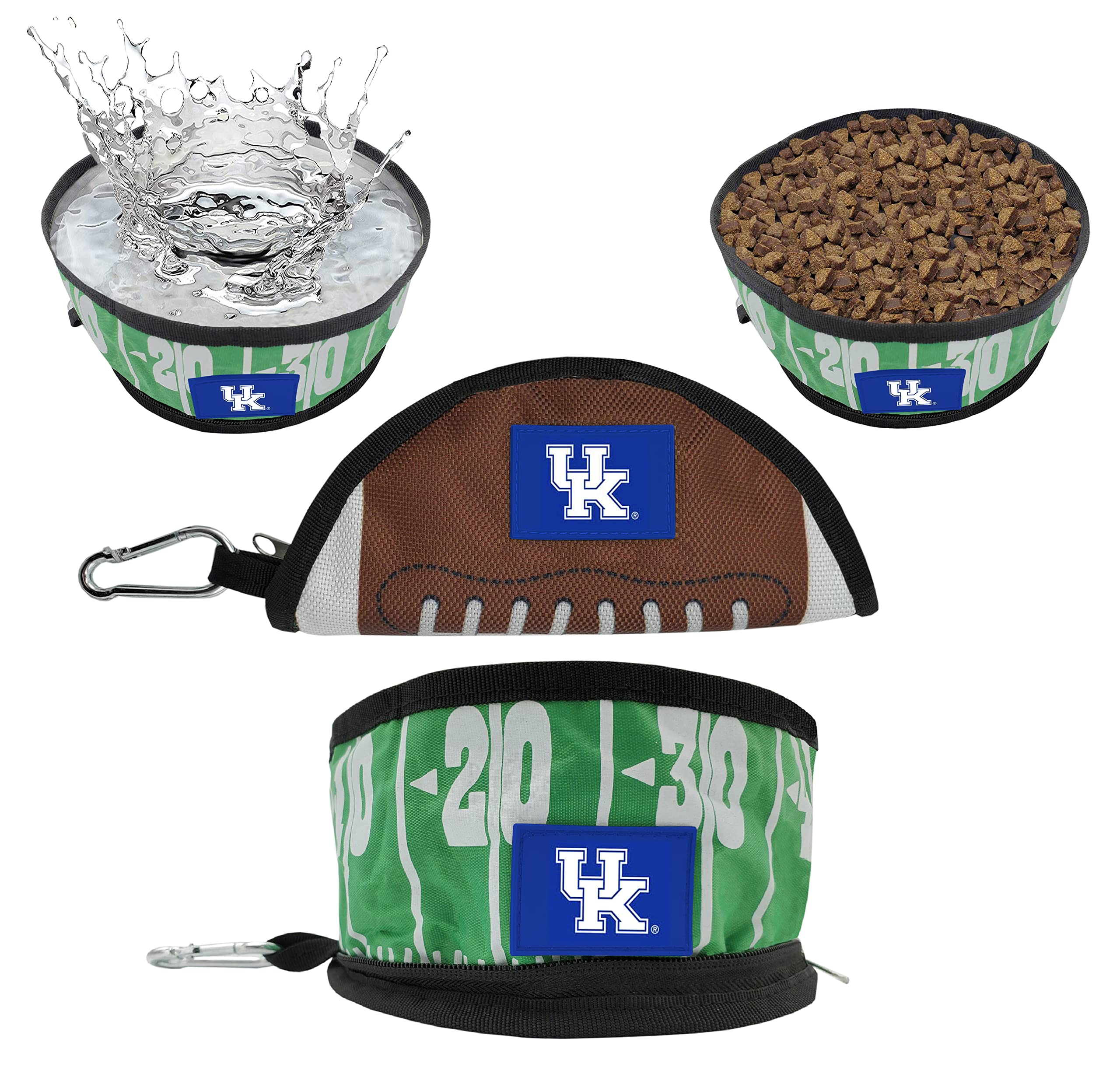 NCAA Kentucky Wildcats Collapsible Dog Travel Bowl - Portable Pet Food & Water Dish for Dogs & Cats | Leak-Proof, Lightweight Football Field Design | Perfect for Hiking, Camping & Road Trips