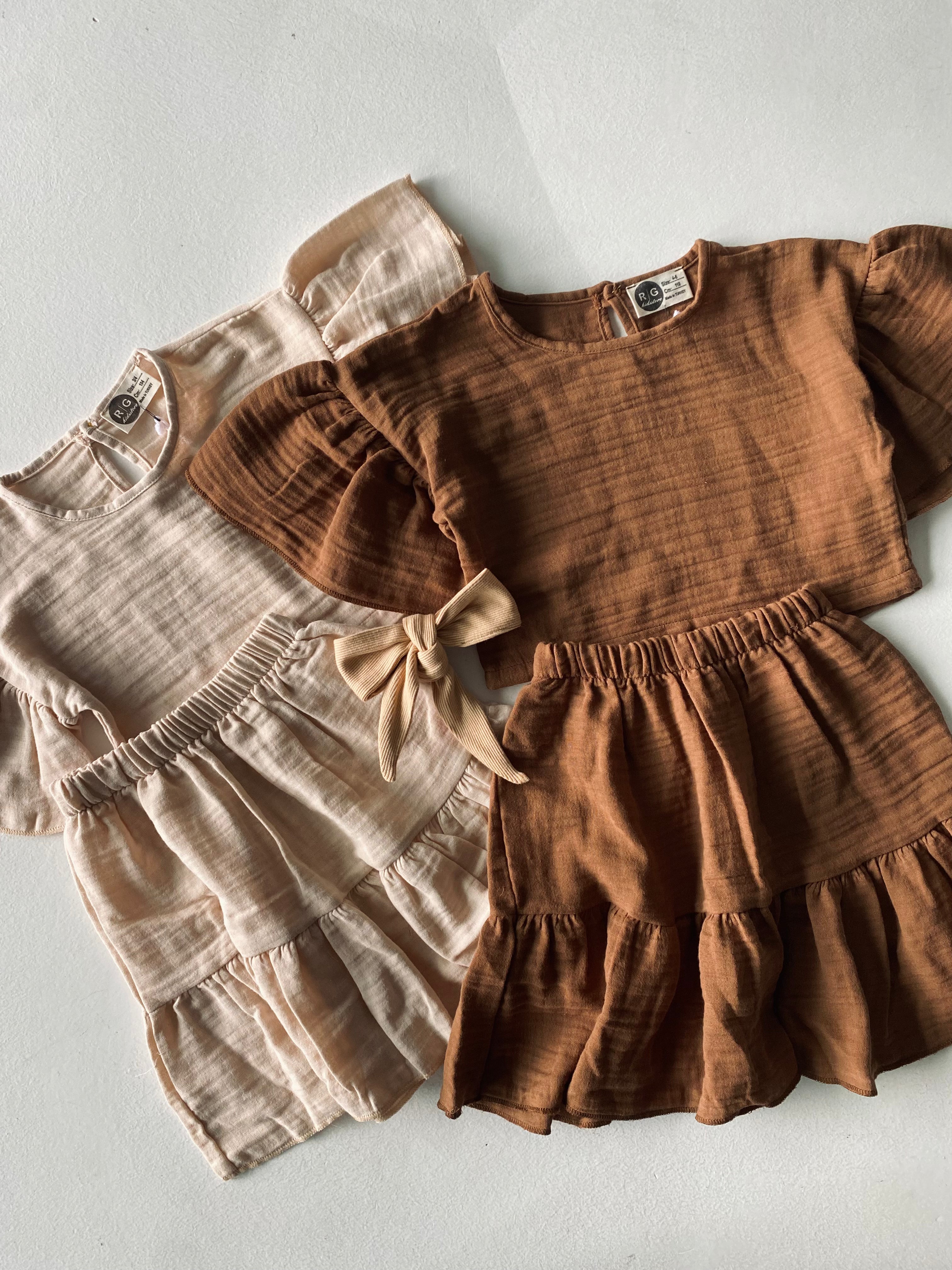 Girls' Muslin Blouse, Skirt & Headband Set for 3-9 Years Old - Soft Cotton Outfit for Playdates, Parties & Everyday Wear