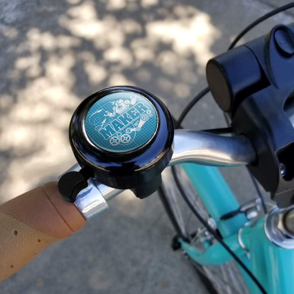 GRAPHICS & MORE Maker Blueprint Design - Robot & Gears Themed Bicycle Handlebar Bell for Mountain & Road Bikes - Perfect for Cycling Enthusiasts & Urban Commuters