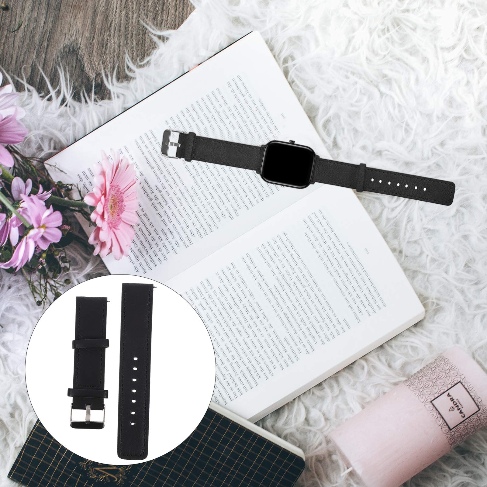20mm Black Leather Watch Strap for Xiaomi Haylou LS02 - Smartwatch Accessory for Work & Casual Wear
