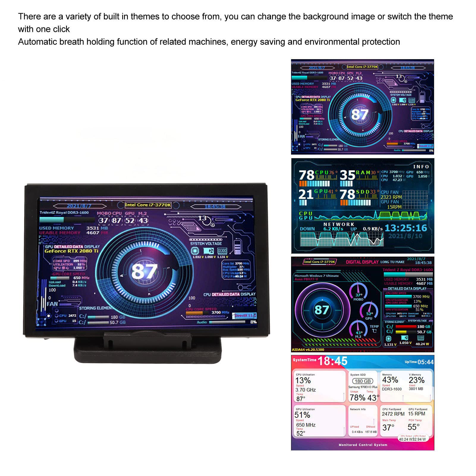 Bewinner 5 Inch USB IPS Mini Display for PC CPU Monitor - DIY Temperature Theme, Secondary Screen for Computer Case with ARGB Lighting | Perfect for Gaming Rigs, Workstations & Custom PC Builds