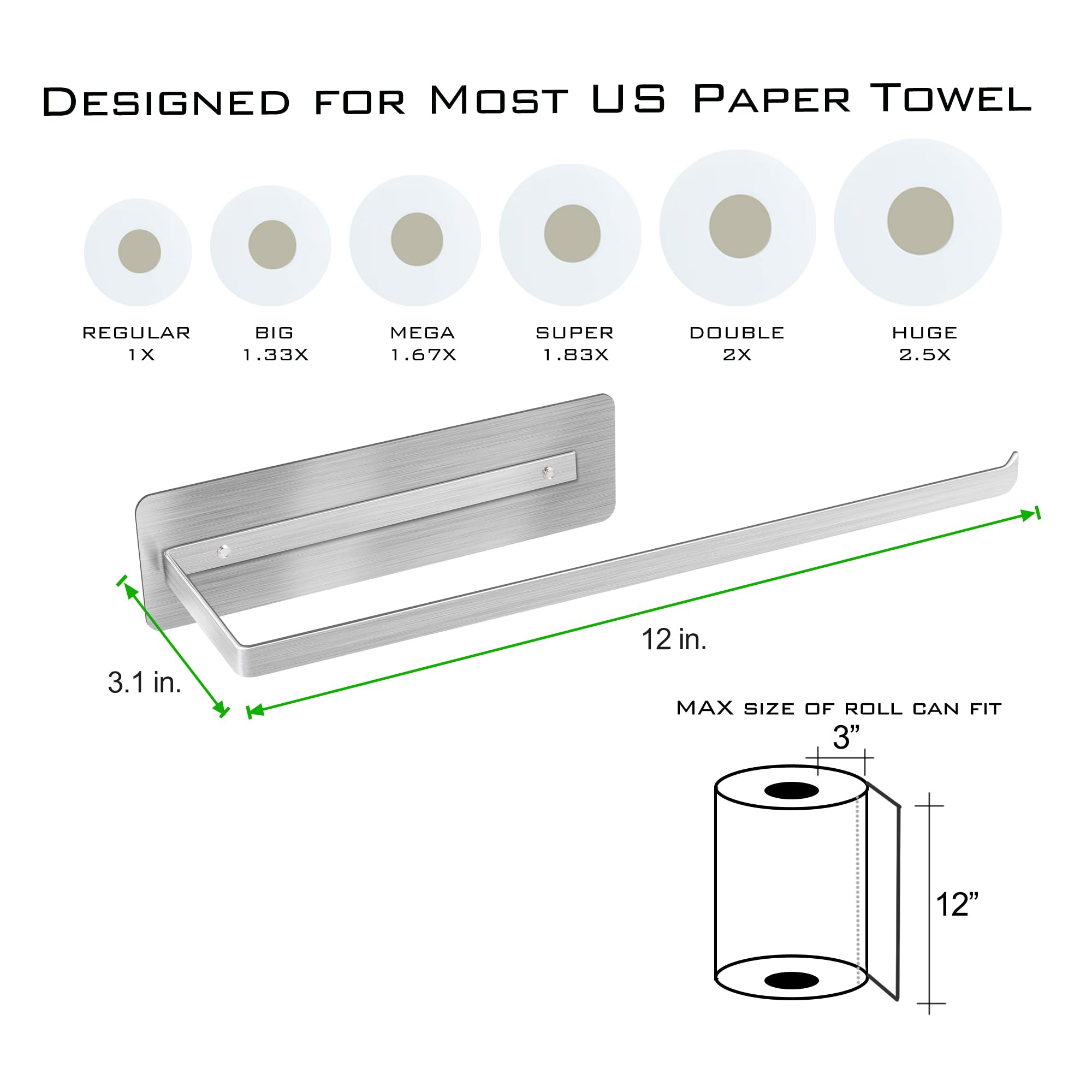 Stainless Steel Magnetic Paper Towel Holder - 12
