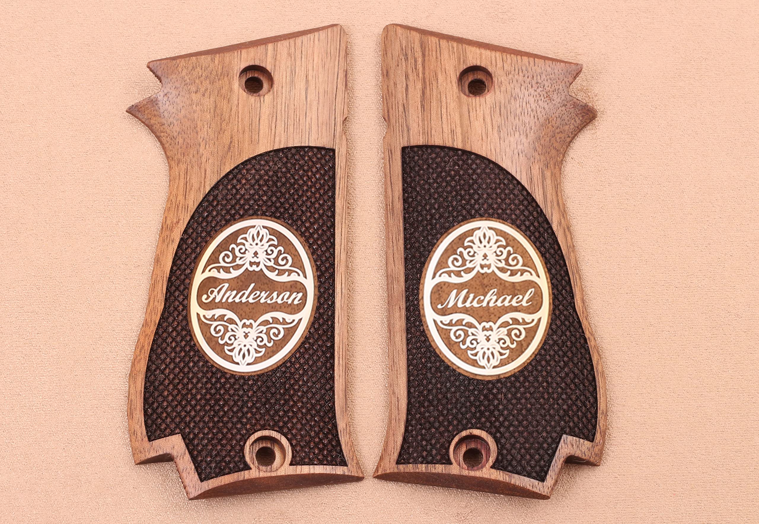 Premium Walnut Silver Handgun Grip Compatible with SAR Arms K2 45 & K2 45 C - Perfect for Enhanced Comfort & Control in Shooting Sports & Self-Defense
