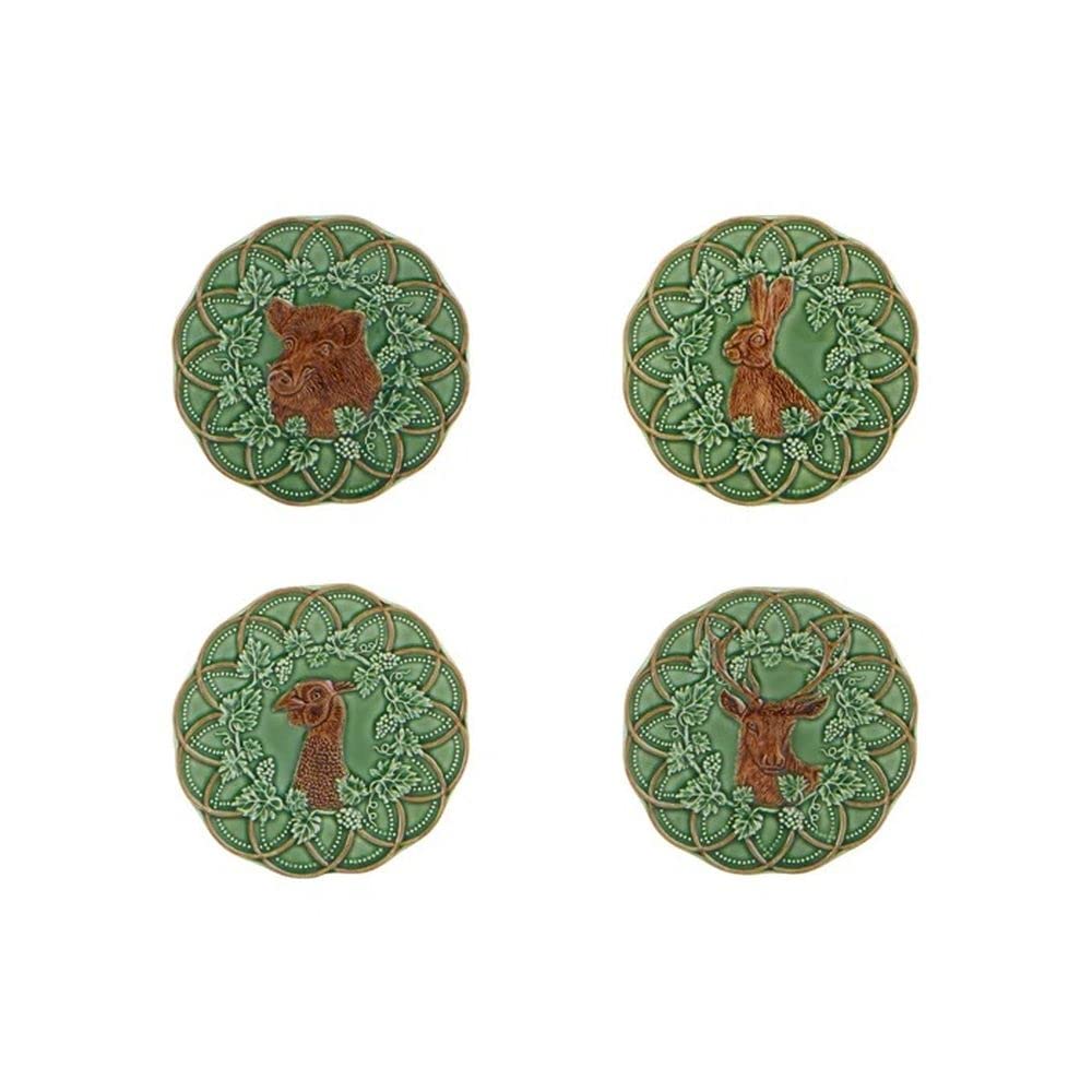 Bordallo Pinheiro Woods Set of 4 Assorted Bread and Butter Plates - Elegant Dinnerware for Breakfast, Brunch, and Tea Parties