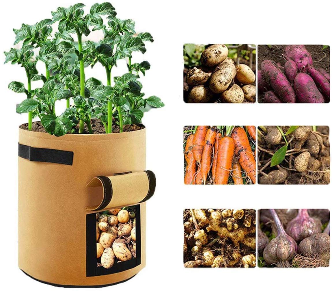 Premium 2-Pack Potato Grow Bags - Breathable Fabric Planting Pots with Handles & Velcro Window for Vegetables, Potatoes, Tomatoes | Ideal for Indoor/Outdoor Gardening, Patio, Balcony & Small Space Planting