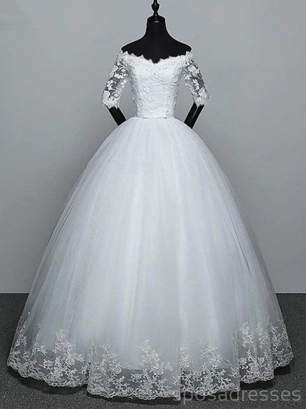 Elegant Off-Shoulder Long Sleeve Ball Gown Wedding Dress - Affordable Bridal Gown WD497 | Perfect for Church Ceremony, Beach Wedding & Formal Reception
