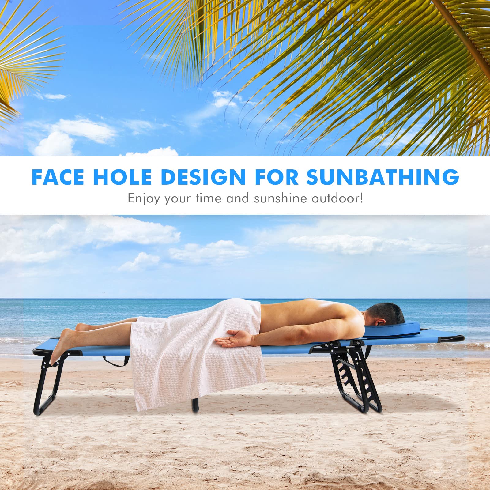 Giantex Adjustable Folding Chaise Lounge Chair - Portable Recliner for Beach, Patio, Poolside & Outdoor Relaxation - Blue
