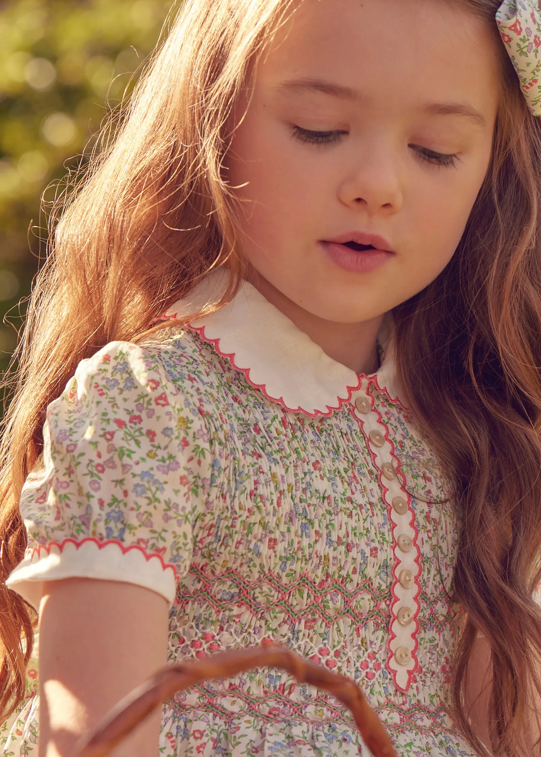 **Liberty Fabric Floral Hand Smocked Short Sleeve Dress for Girls - Cordelia Pink (12m-6yrs) | Perfect for Spring Outfits, Parties & Special Occasions**