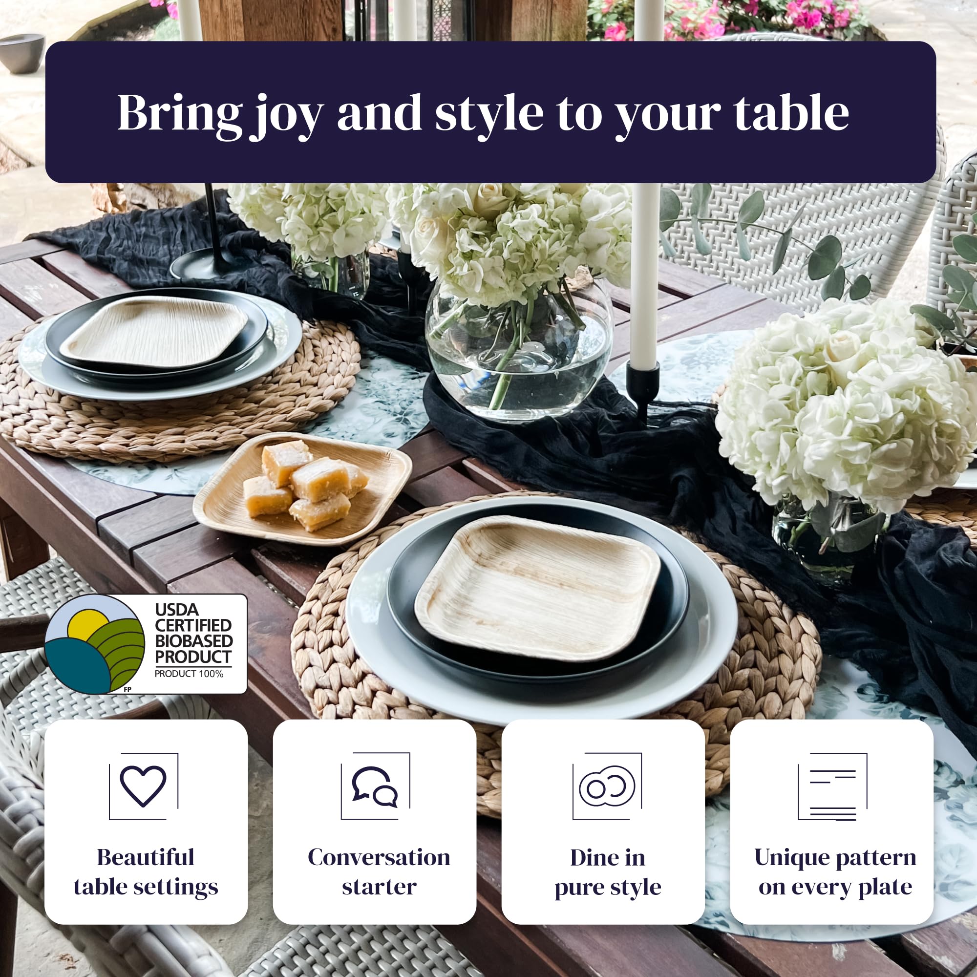 Eco-Friendly 6 Inch Square Palm Leaf Plates - 20 Pack | Biodegradable & Compostable Disposable Bamboo Plates | Premium Sturdy Wood-Style Dessert Plates for Parties, Picnics, Weddings & Sustainable Dining