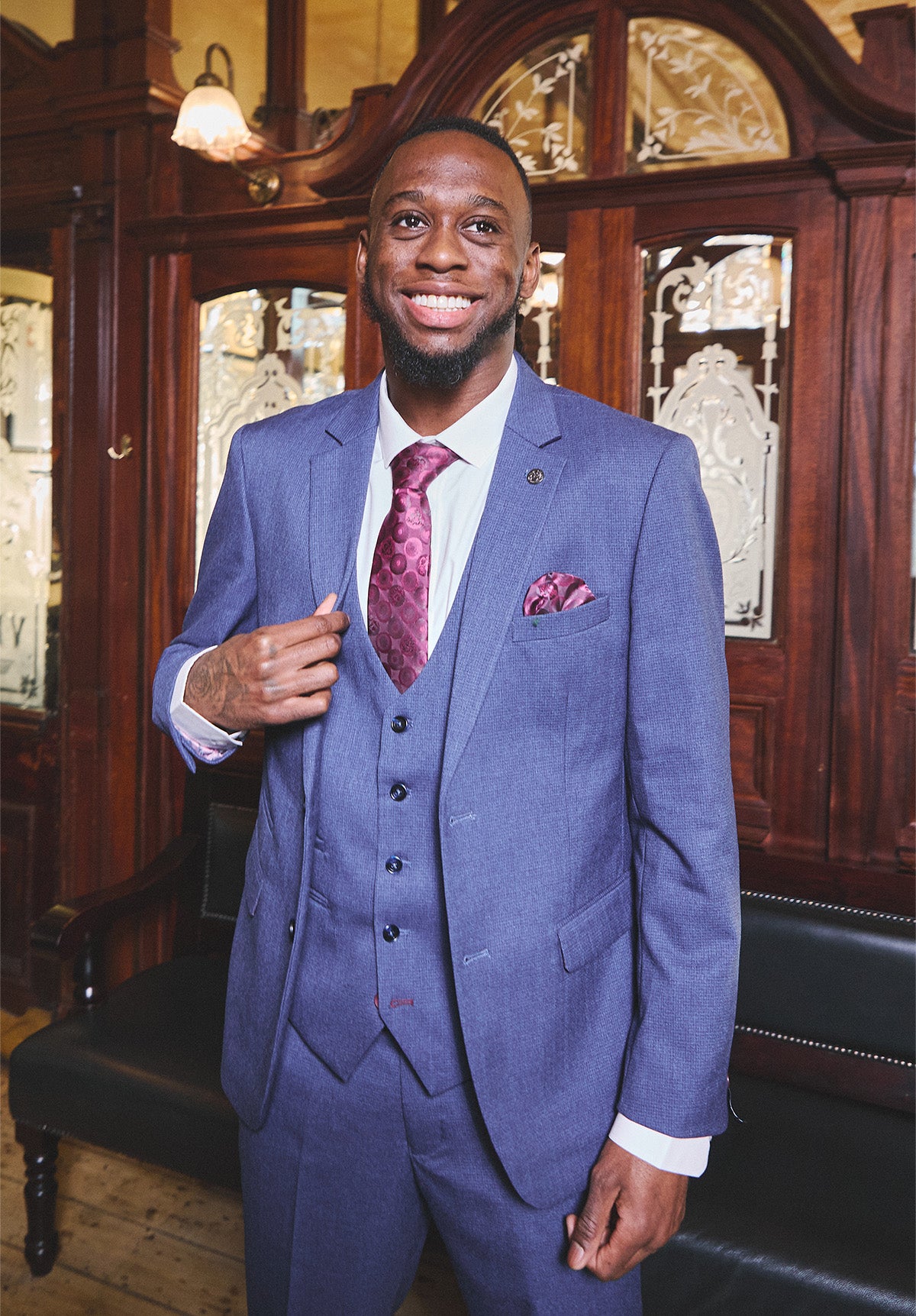 ASHLEY Navy Blue Three Piece Suit for Men - Premium Slim Fit Business Suit Set - Formal Office Wear & Special Occasions - Inspired by Aaron Wan-Bissaka's Style