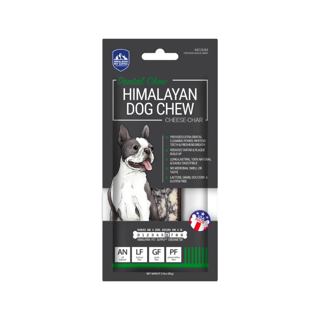 Natural Himalayan Dog Chew Cheese Treat with Activated Charcoal - Medium Size for Dental Health & Long-Lasting Chewing - Perfect for Teething Puppies and Aggressive Chewers