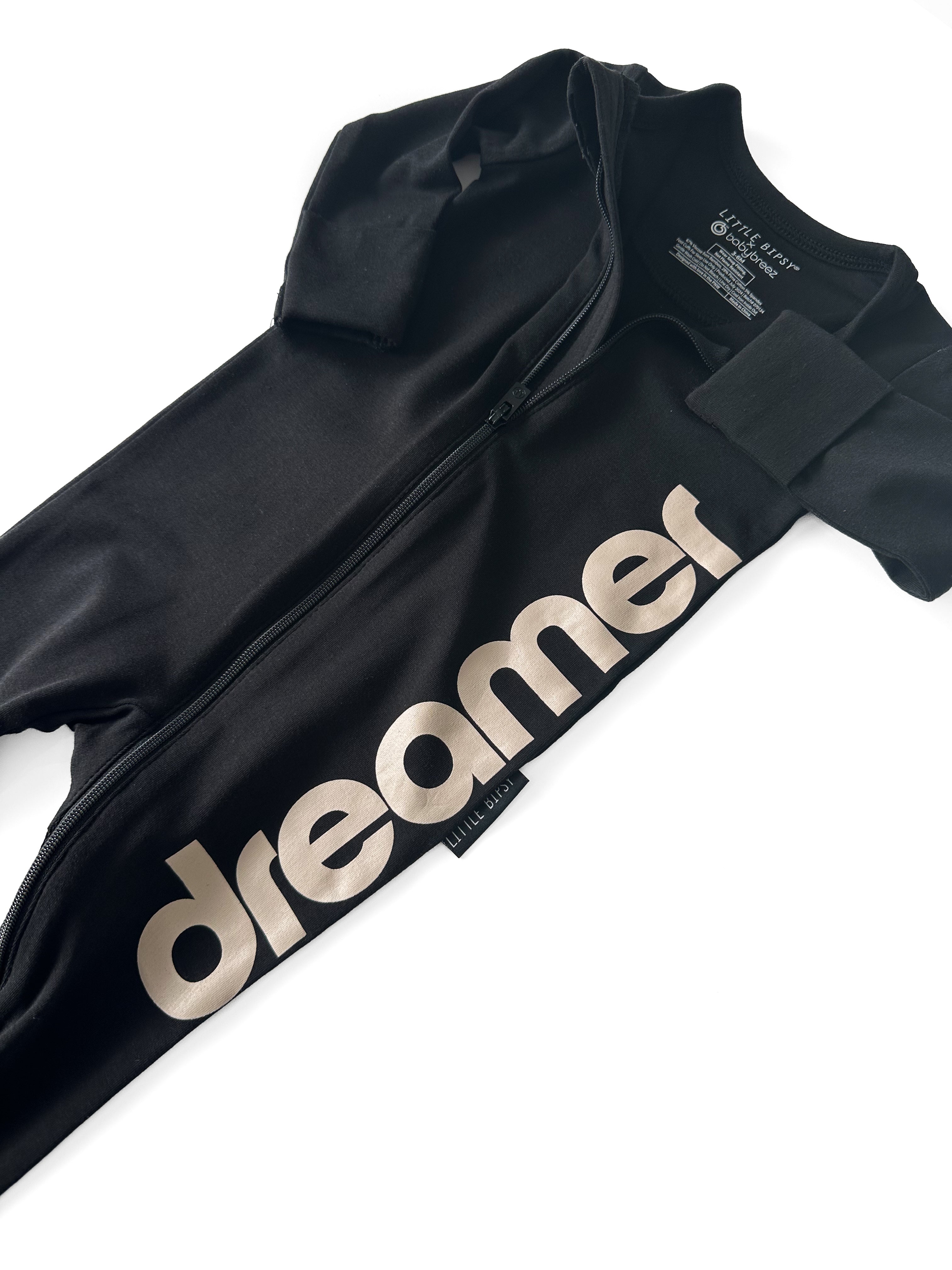 LB x Baby Breez Long Sleeve Dreamer Romper Pajamas for Infants - Soft Cotton Sleepwear, Black | Perfect for Bedtime & Nursery Comfort