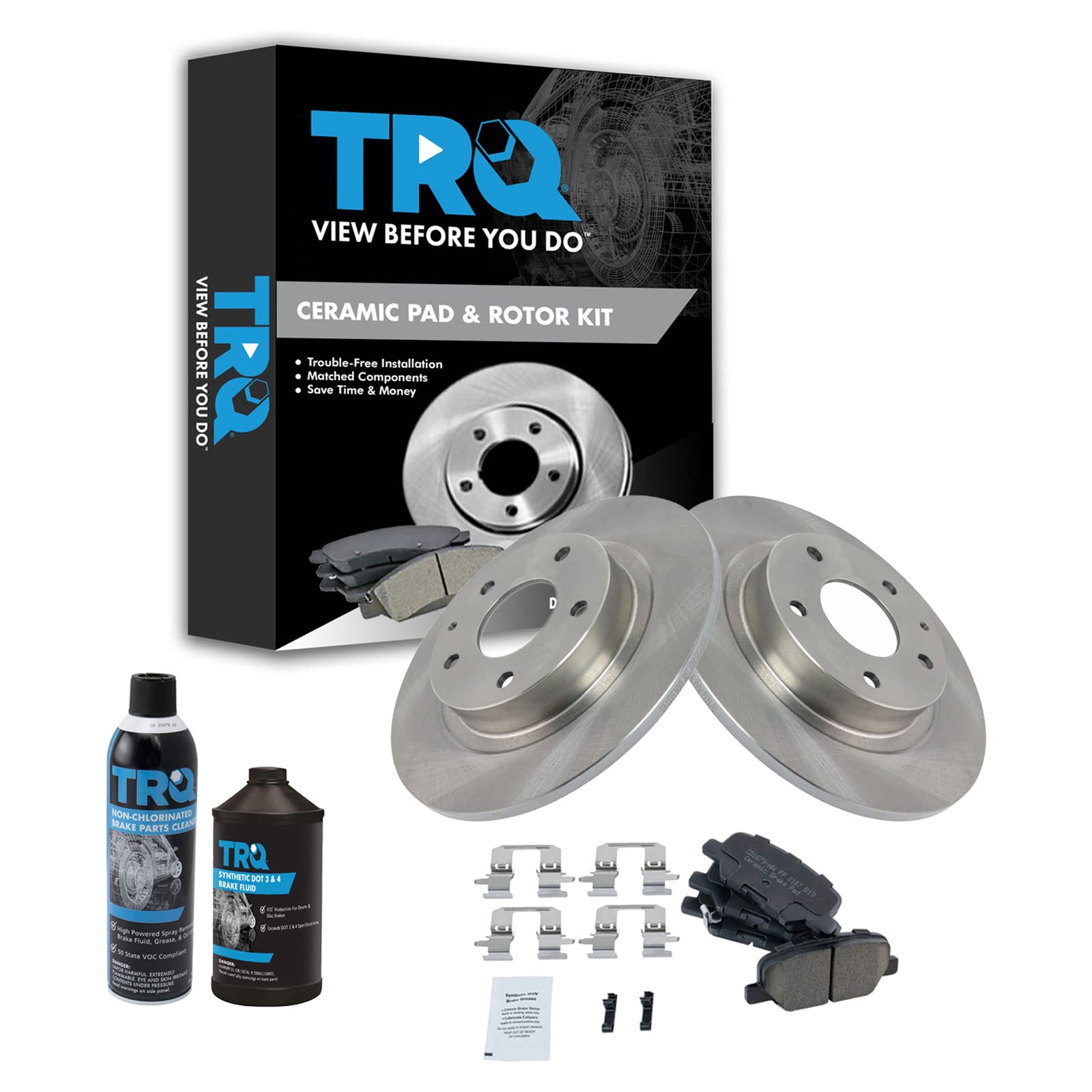 TRQ Rear Brake Pad and Rotor Kit - Ceramic Brake Pads & Rotors Compatible with 2014-2015 Mazda 6 | High-Performance Braking for City Driving & Highway Safety
