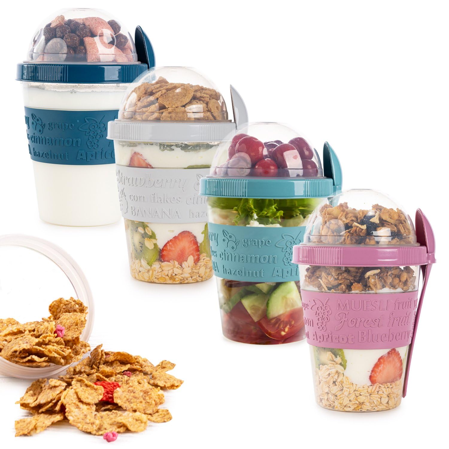 4-Pack 20oz Reusable Yogurt Parfait Cups with Lids & Spoons - Portable Breakfast Containers for On-the-Go, Overnight Oats & Topping Storage - Perfect for Office Lunch, Gym Snacks & Picnics