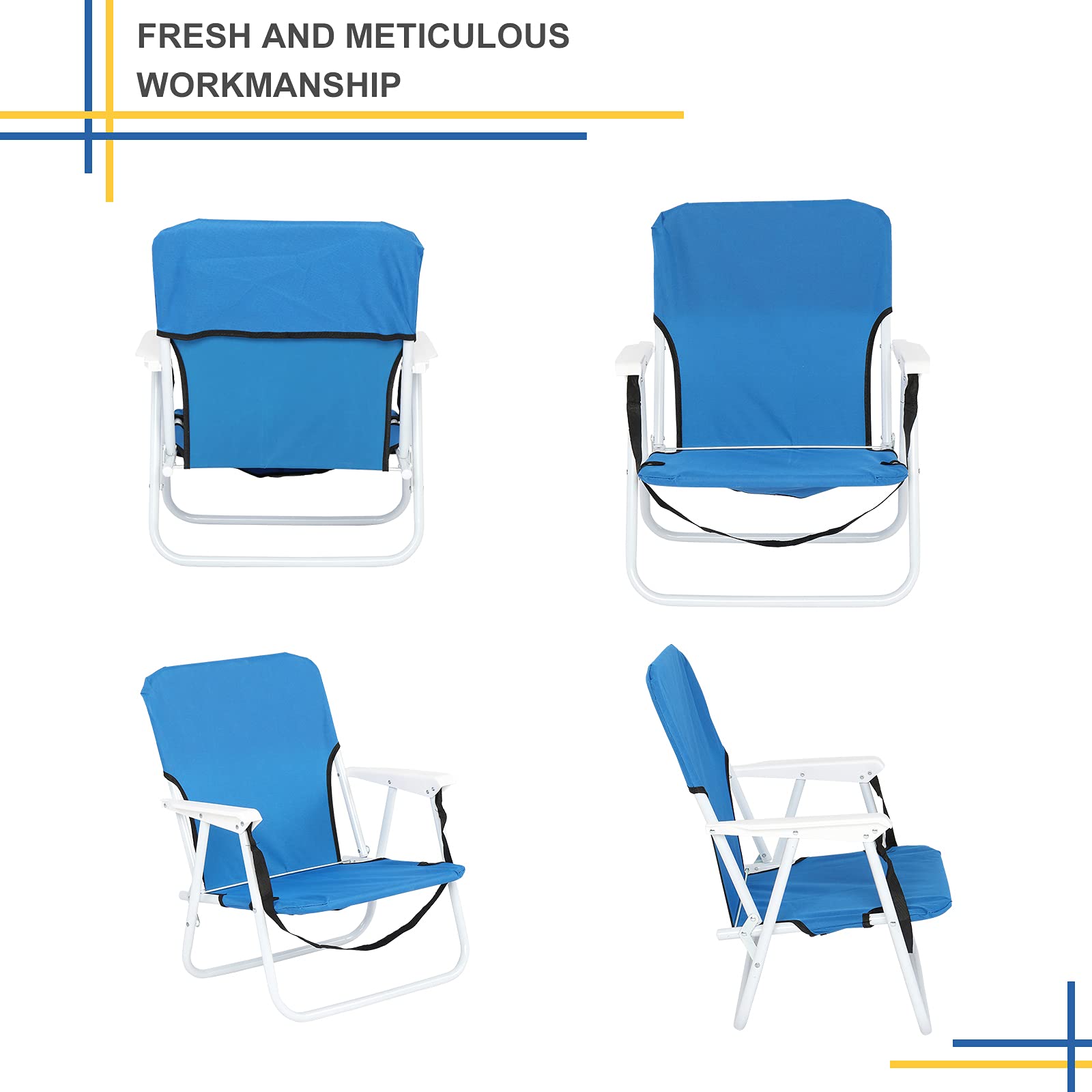 Heavy Duty Camping Chairs - Portable Folding Oversized Outdoor Chair with 220.46lbs Weight Capacity for Beach, Patio, Pool, Park & Indoor Use - Perfect for Camping, Picnics, Backyard Relaxation & Sporting Events (Blue)