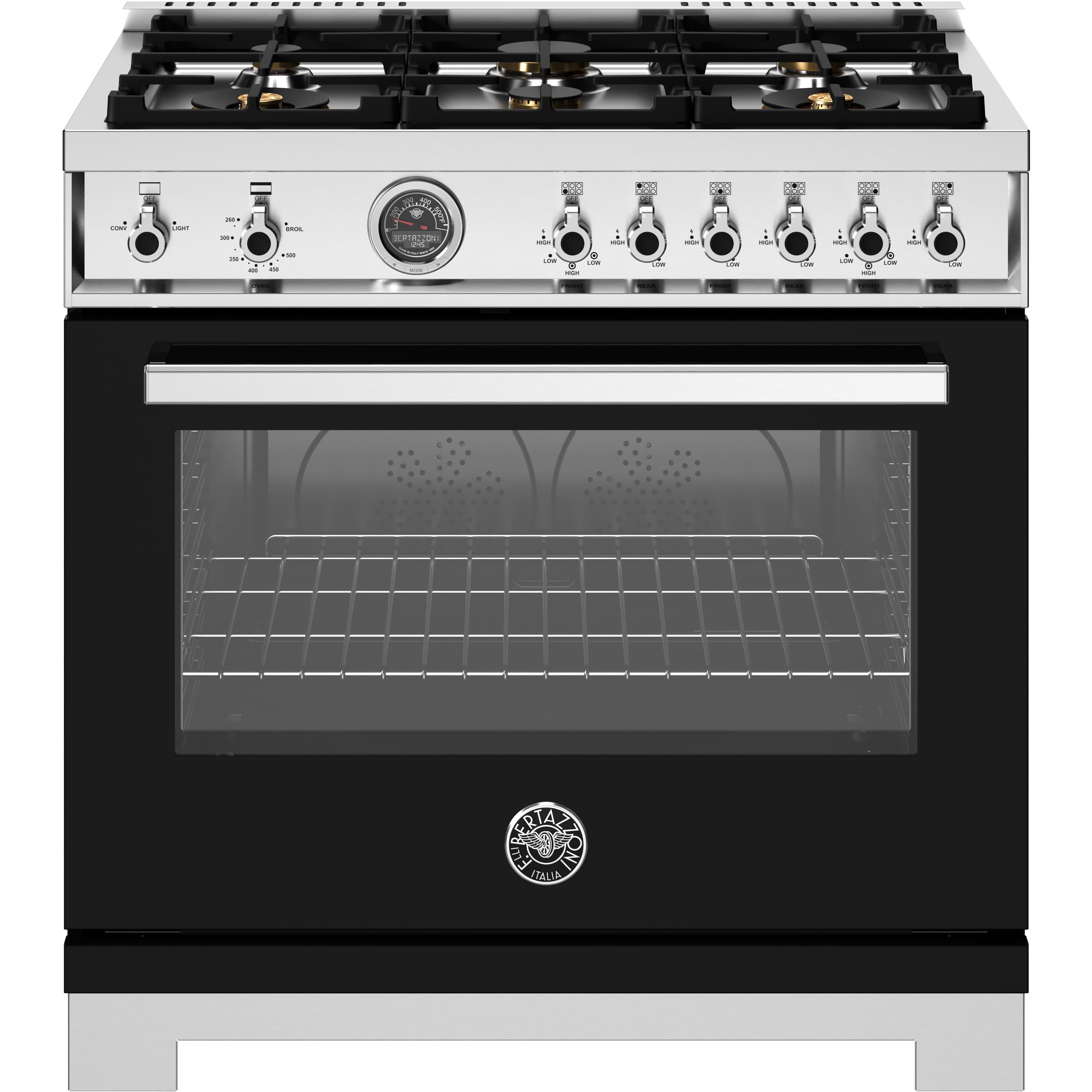 Bertazzoni PRO366BCFGMNET 36-Inch Freestanding Gas Range - Professional Style, 6 Burners, Convection Oven - Perfect for Home Chefs & Gourmet Cooking