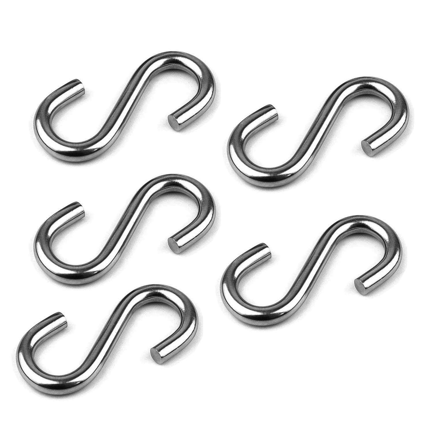 ABSOK 5-Pack Heavy Duty 304 Stainless Steel S Hooks - 3.2 Inch Long, 5/16 Inch Thick - Perfect for Hammocks, Swings, Garage Storage & Workshop Organization - Durable Hanging Solution for Home, Garden & Outdoor Use