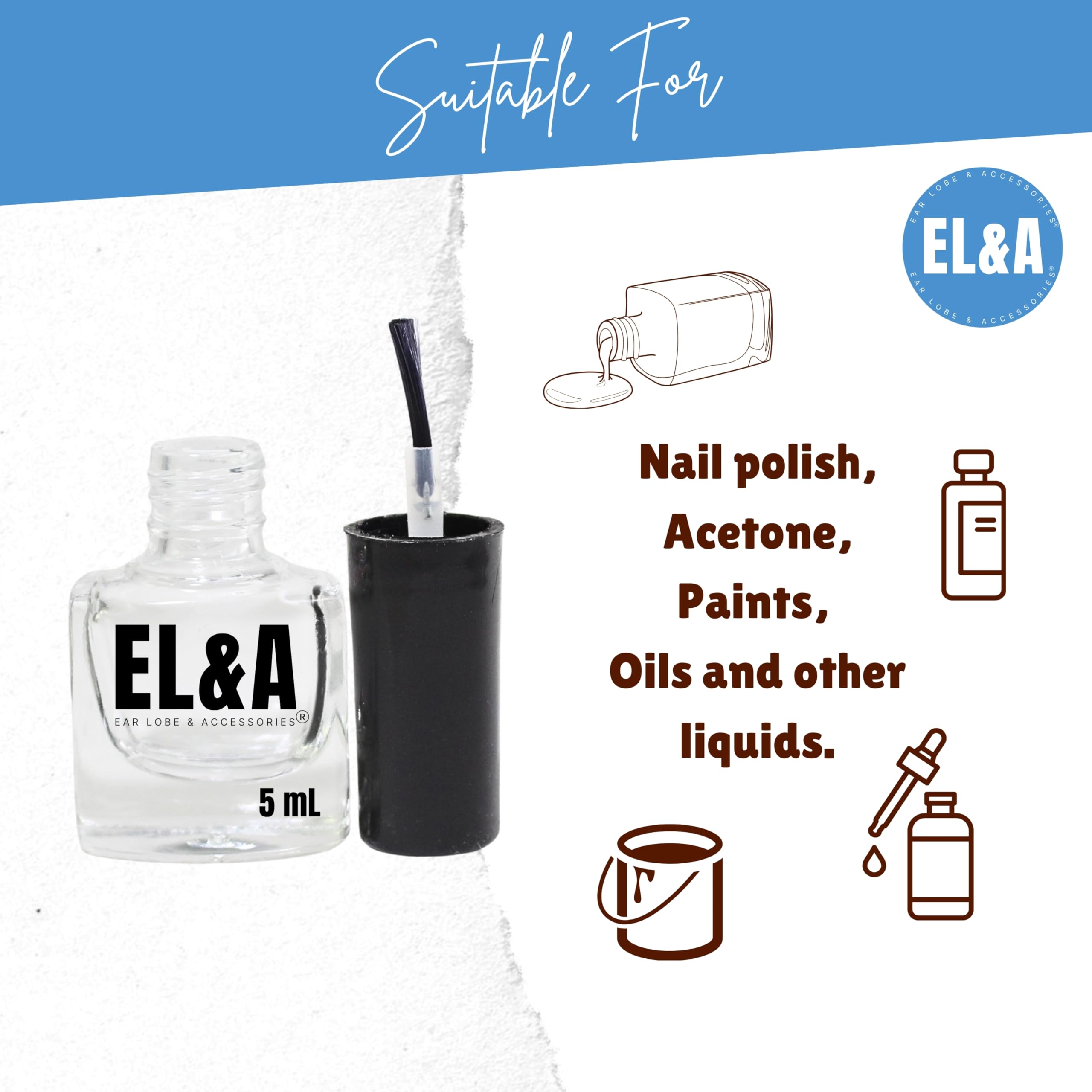 5ml Empty Nail Polish Bottles with Brush Cap - Clear Glass Refillable Containers (6.3x2.3cm) - Pack of 5 for DIY Nail Art, Essential Oils & Beauty Blending | Perfect for Salons, Home Use & Travel