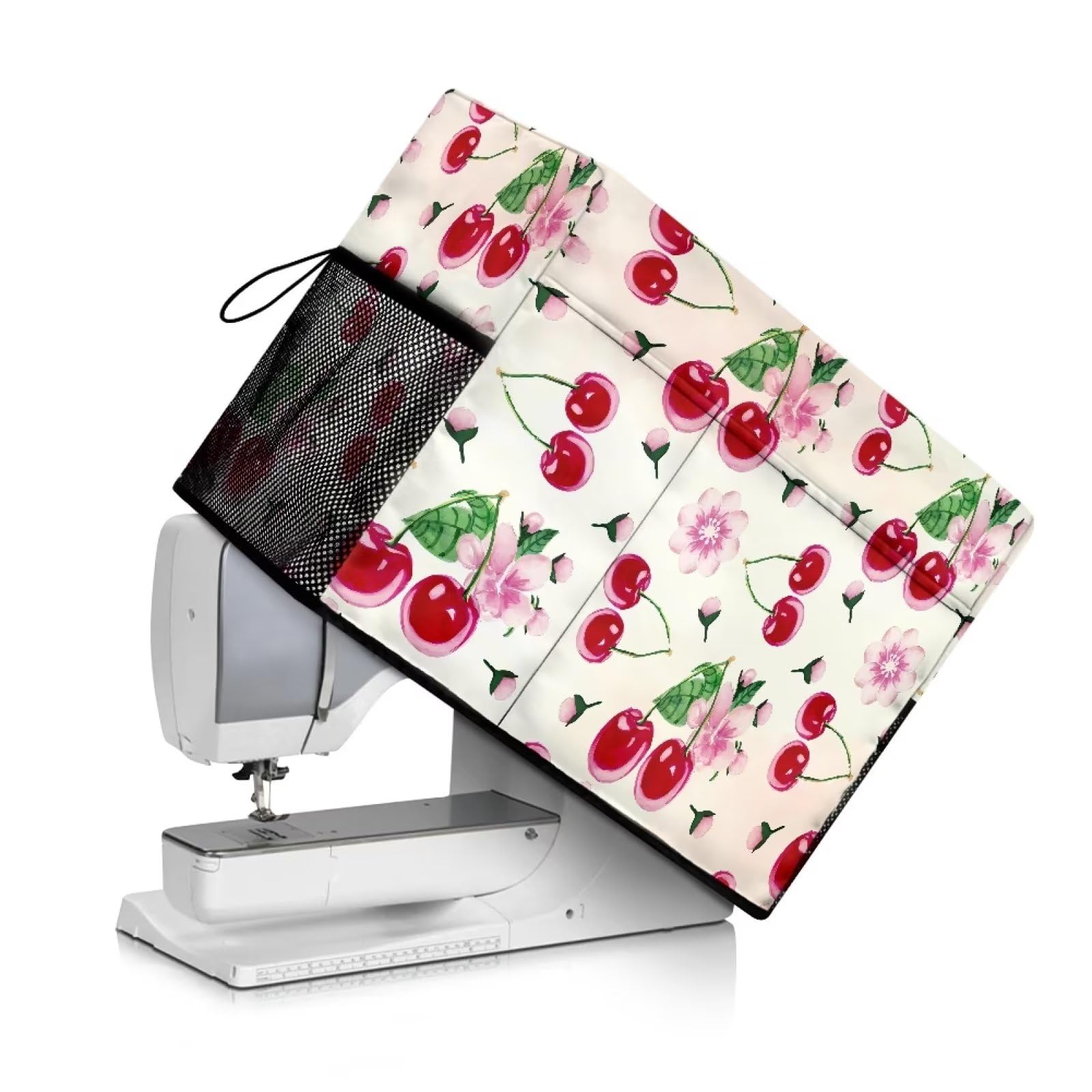 Eheartsgir Cherry Print Sewing Machine Cover with Pockets - Durable Dust Protector for Singer, Brother & Most Standard Sewing Machines - Perfect for Home Studios, Craft Rooms & Sewing Classes