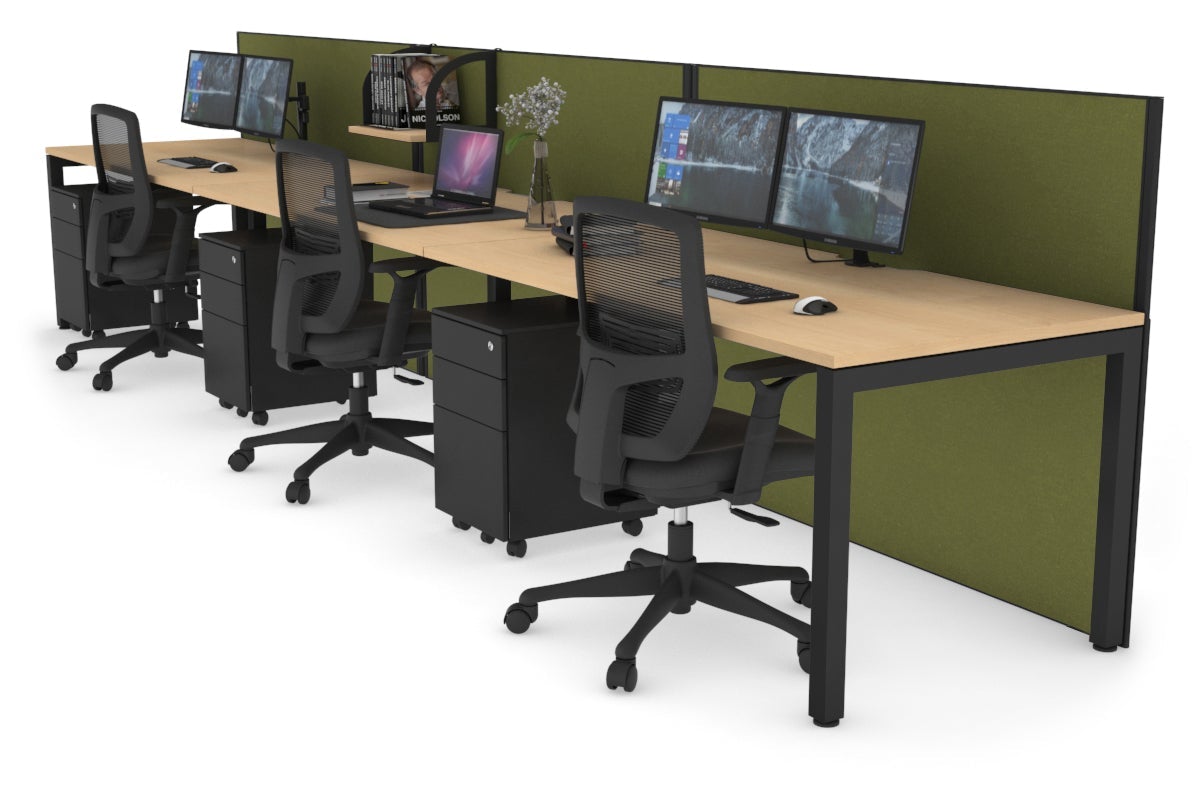 Horizon Quadro 3-Person Office Workstation with Square Legs - 1600L x 800W Dimensions, Cable Management Scallop - Ideal for Collaborative Workspaces, Open Offices & Modern Business Environments