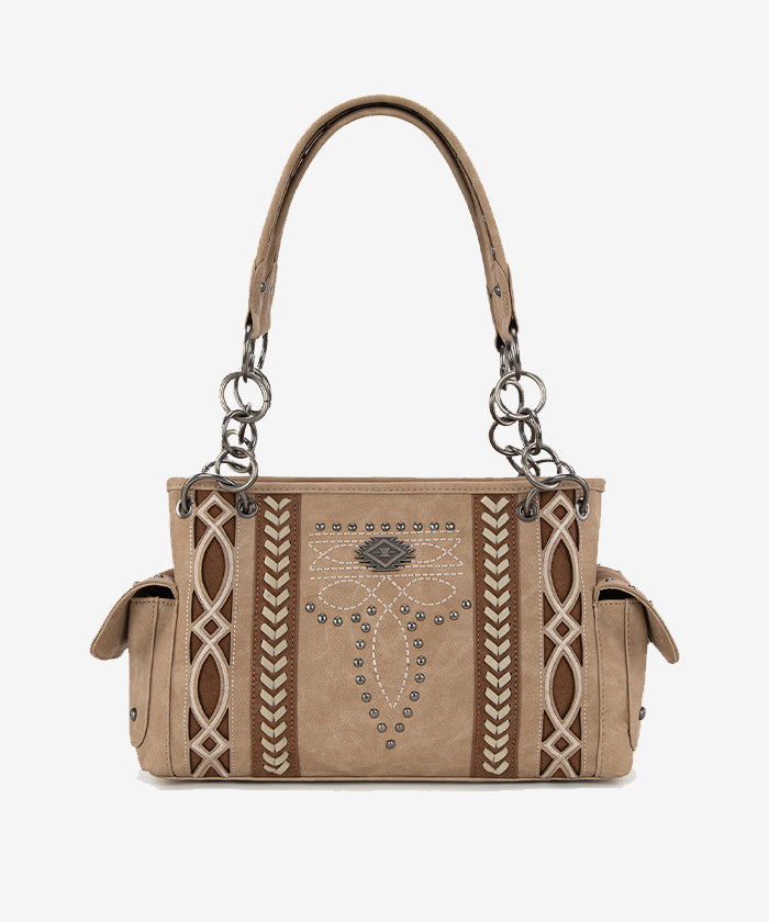 Montana West Southwestern Diamond Cross Stitch Concealed Carry Satchel Purse for Women - Stylish Leather Handbag with Hidden Gun Pocket for Everyday Carry & Outdoor Adventures