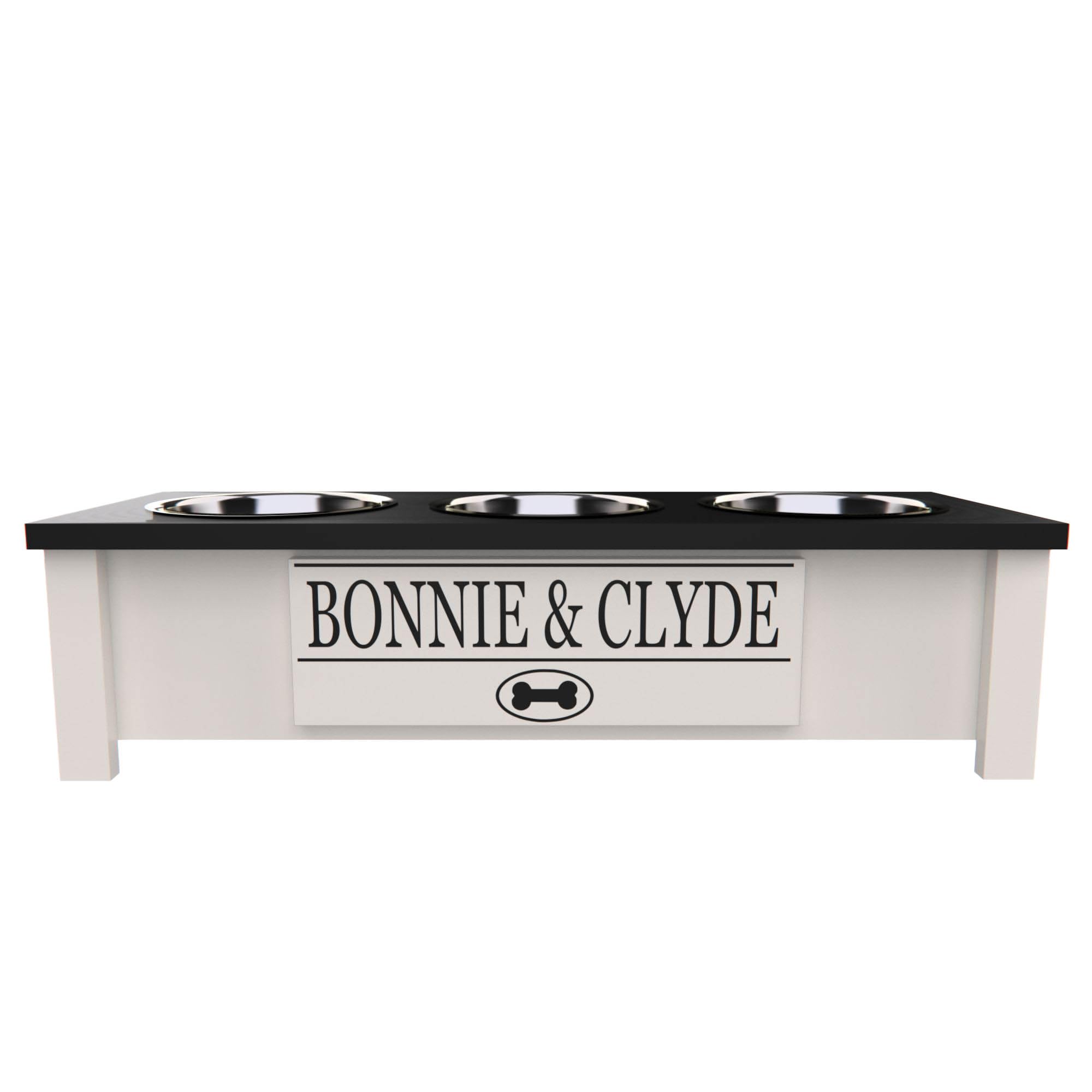 Personalized Elevated Triple Dog Bowl Stand for Large, Medium, Small & X-Small Dogs - 3 Stainless Steel Food & Water Bowls with Internal Storage - Ergonomic Raised Feeder for Better Digestion (Small, Black) - Perfect for Kitchen, Living Room or Outdoor Use