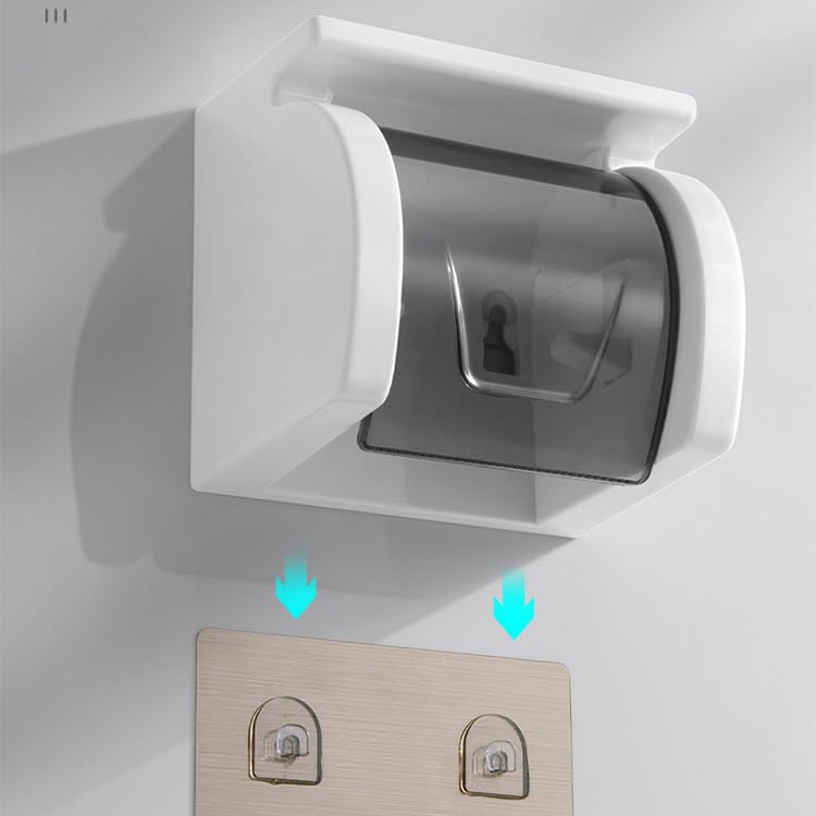 Volo® Self-Adhesive Toilet Paper Holder - Wall Mount Bathroom Tissue Dispenser with Phone Holder - Clear/Black Plastic (1-Pack) - Perfect for Small Bathrooms, RVs & Apartments
