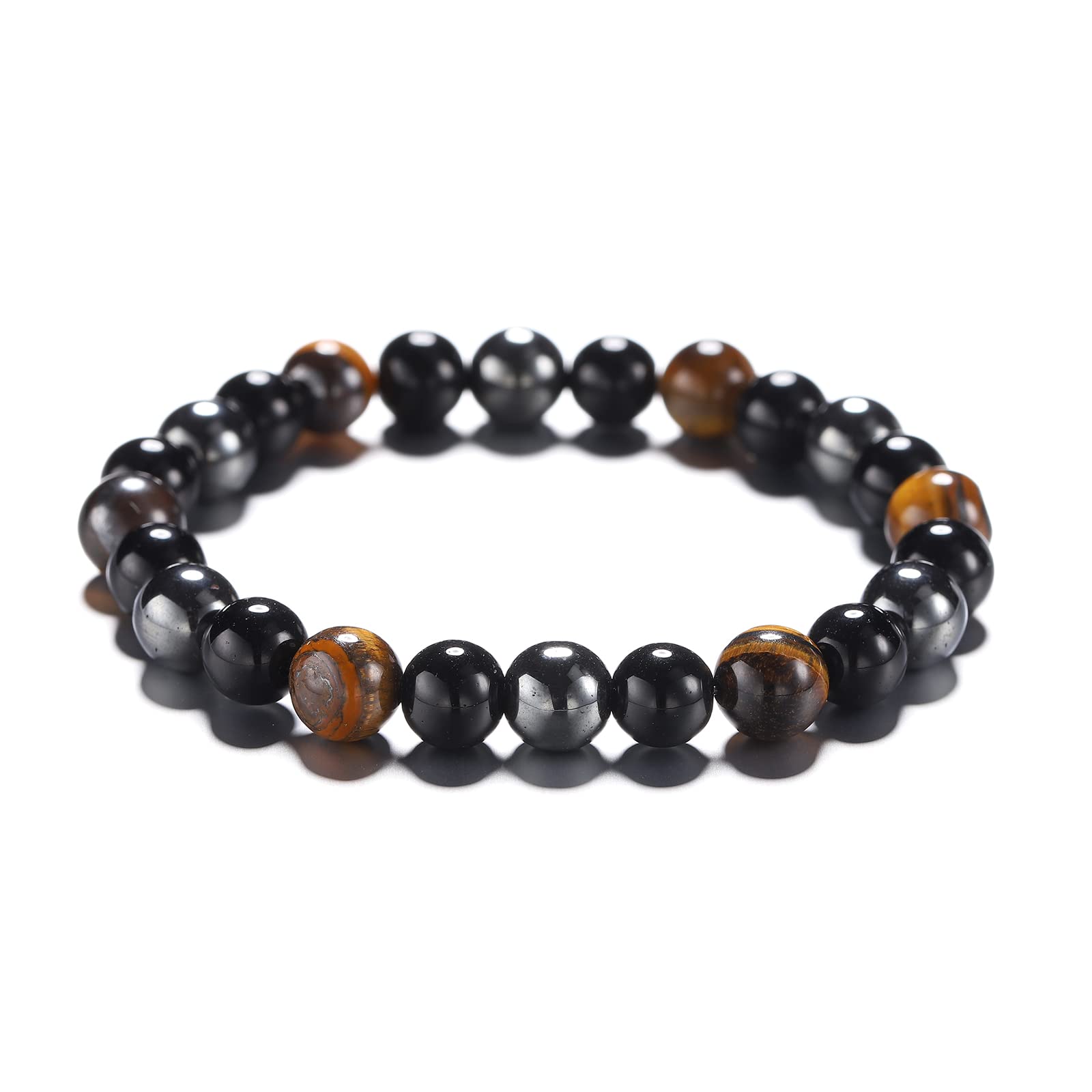 Natural Tiger Eye Stretch Bracelet - 8MM Beads Braided Adjustable Charm Bracelet for Men & Women | Spiritual Healing, Meditation, Yoga & Fashion Jewelry Gift