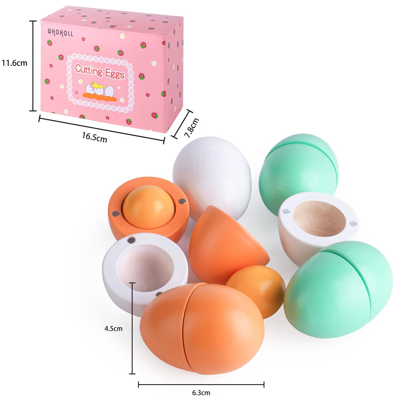 WHOHOLL Wooden Easter Play Eggs Toy - Magnetic Separable Yolk, Durable Wooden Play Food Set for Kids Kitchen, Pretend Play Kitchen Accessories for Toddlers (Boys & Girls) - Perfect for Easter Gifts, Birthday Presents & Montessori Learning Activities