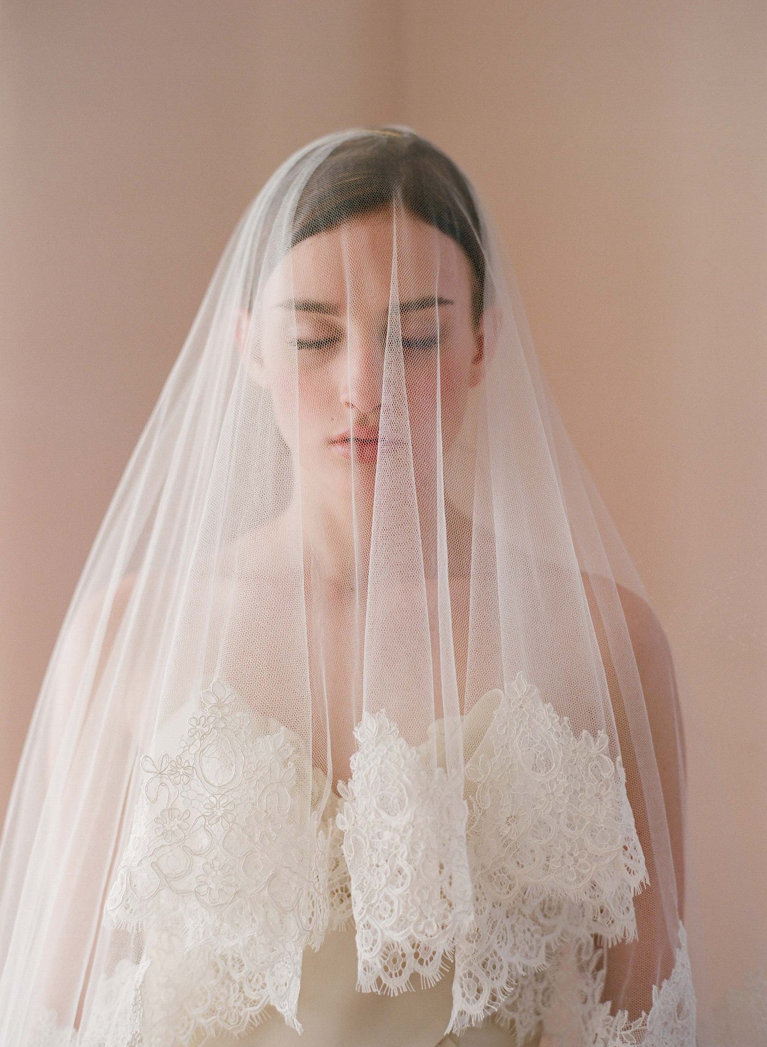 Elegant Silk Tulle Alencon Lace Wedding Veil - Style #222 | Perfect for Bridal Gowns, Church Weddings & Formal Occasions