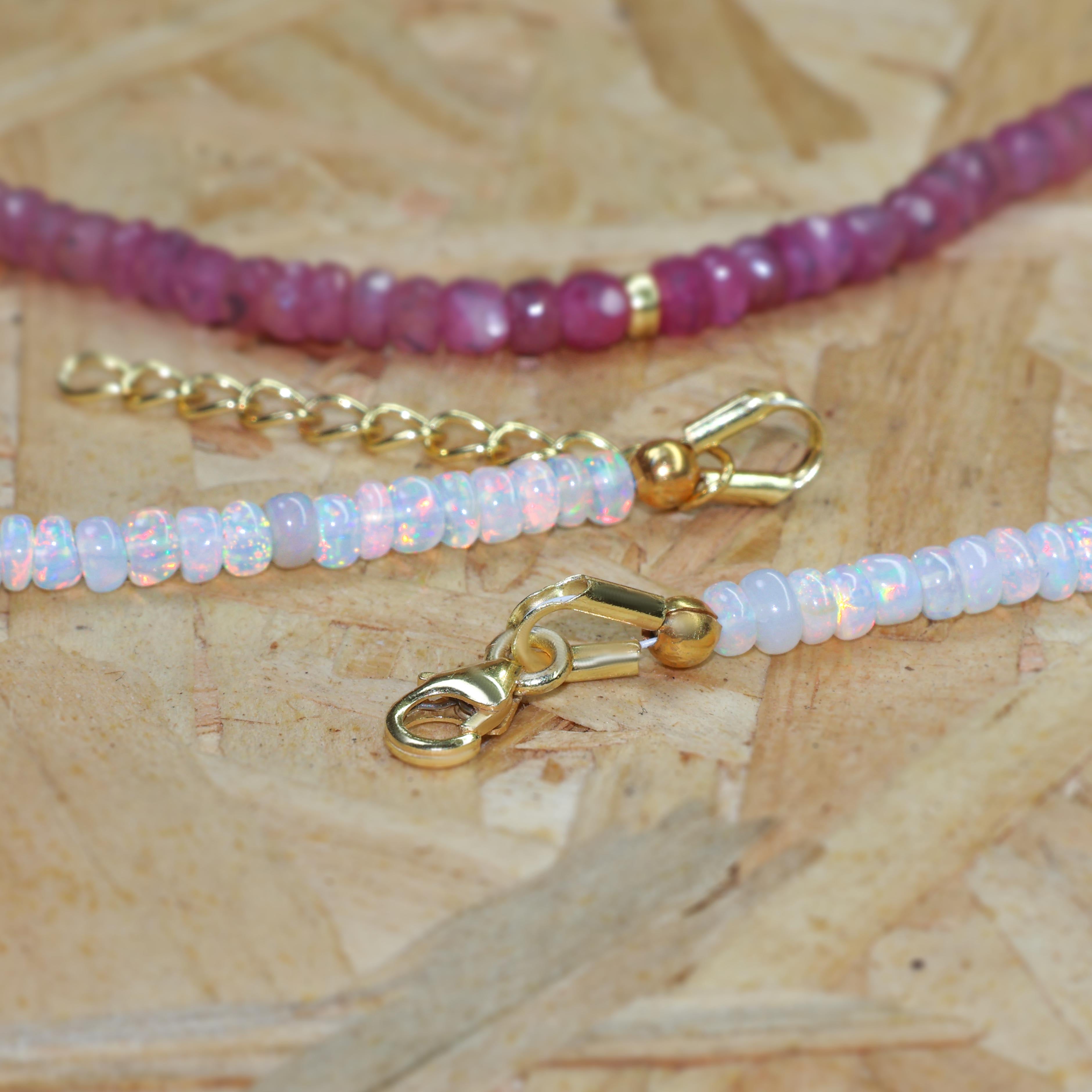 Natural Ruby & White Opal Beaded Necklace for Women - Handmade Gemstone Jewelry for Wedding, Party & Special Occasions