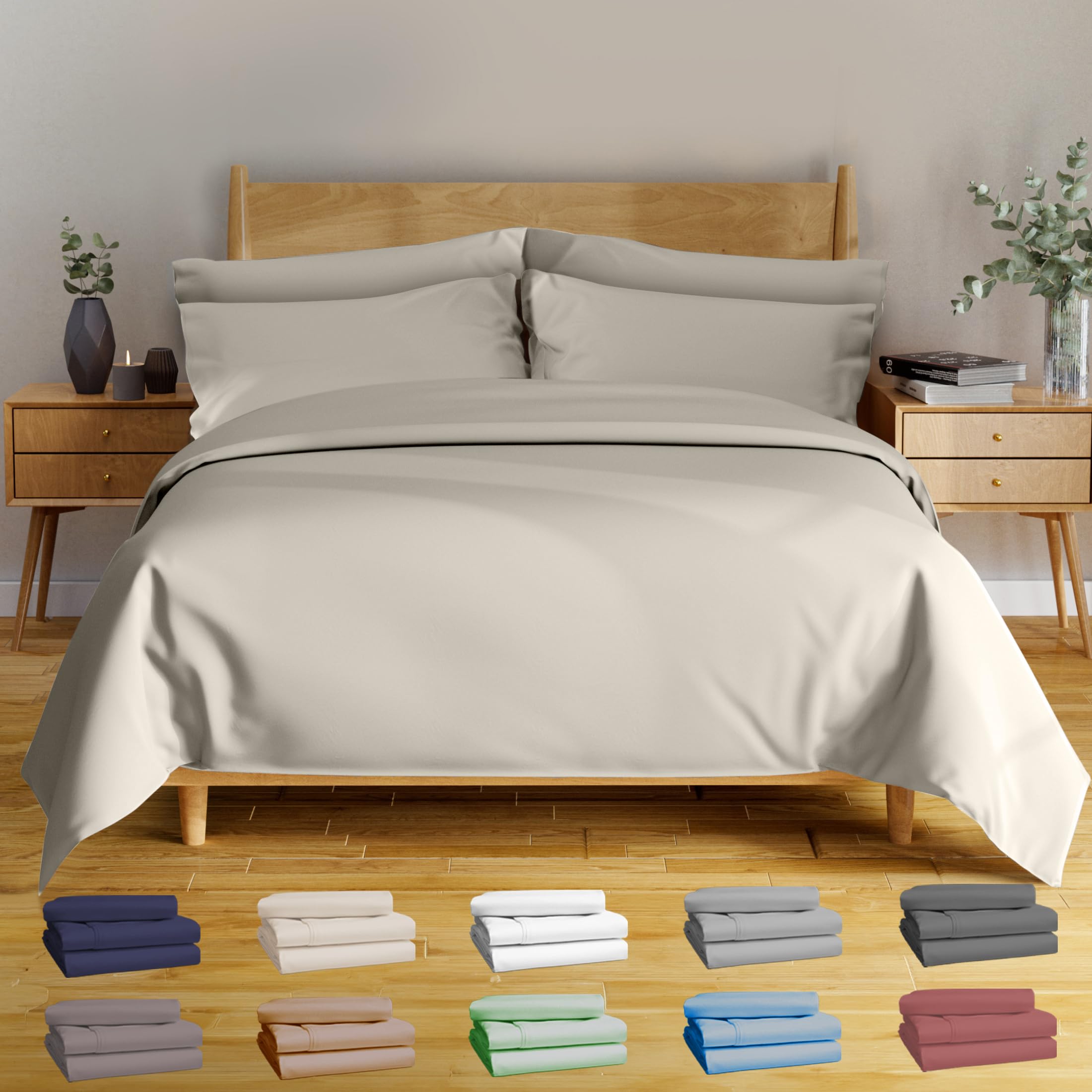 BAMPURE Luxury 6-Piece King Sheet Set - 100% Bamboo Viscose, Super Soft & Cooling for Hot Sleepers - Deep Pocket Fits Up to 16