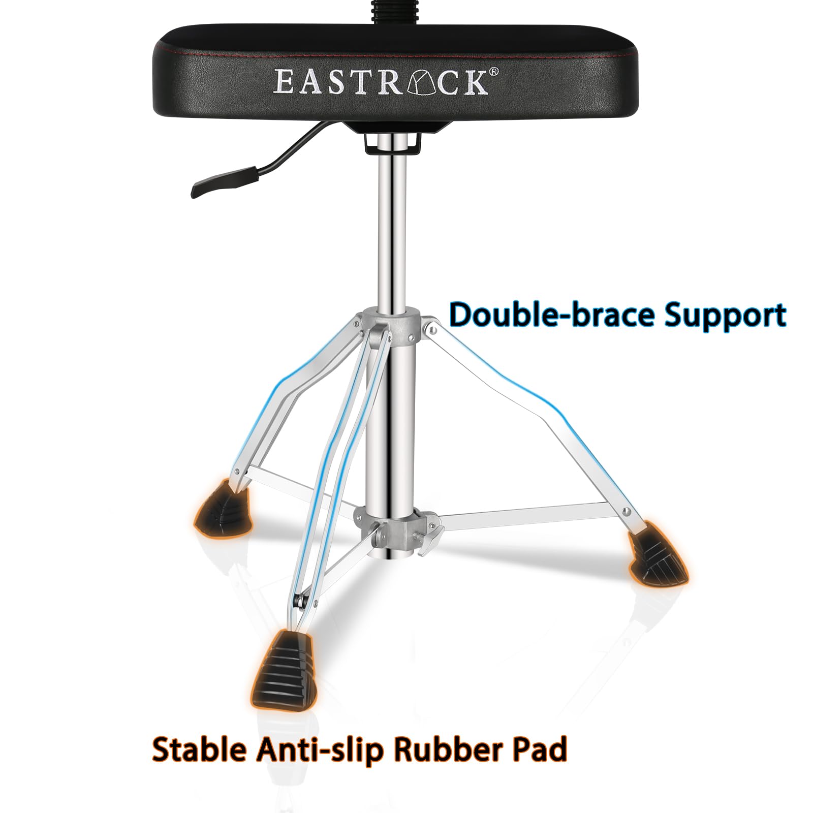 EASTROCK Heavy Duty Adjustable Drum Throne with Backrest - Rotatable & Height Adjustable Square Drum Seat for Drummers - Perfect for Home Studios, Live Performances & Practice Sessions (Square Black)