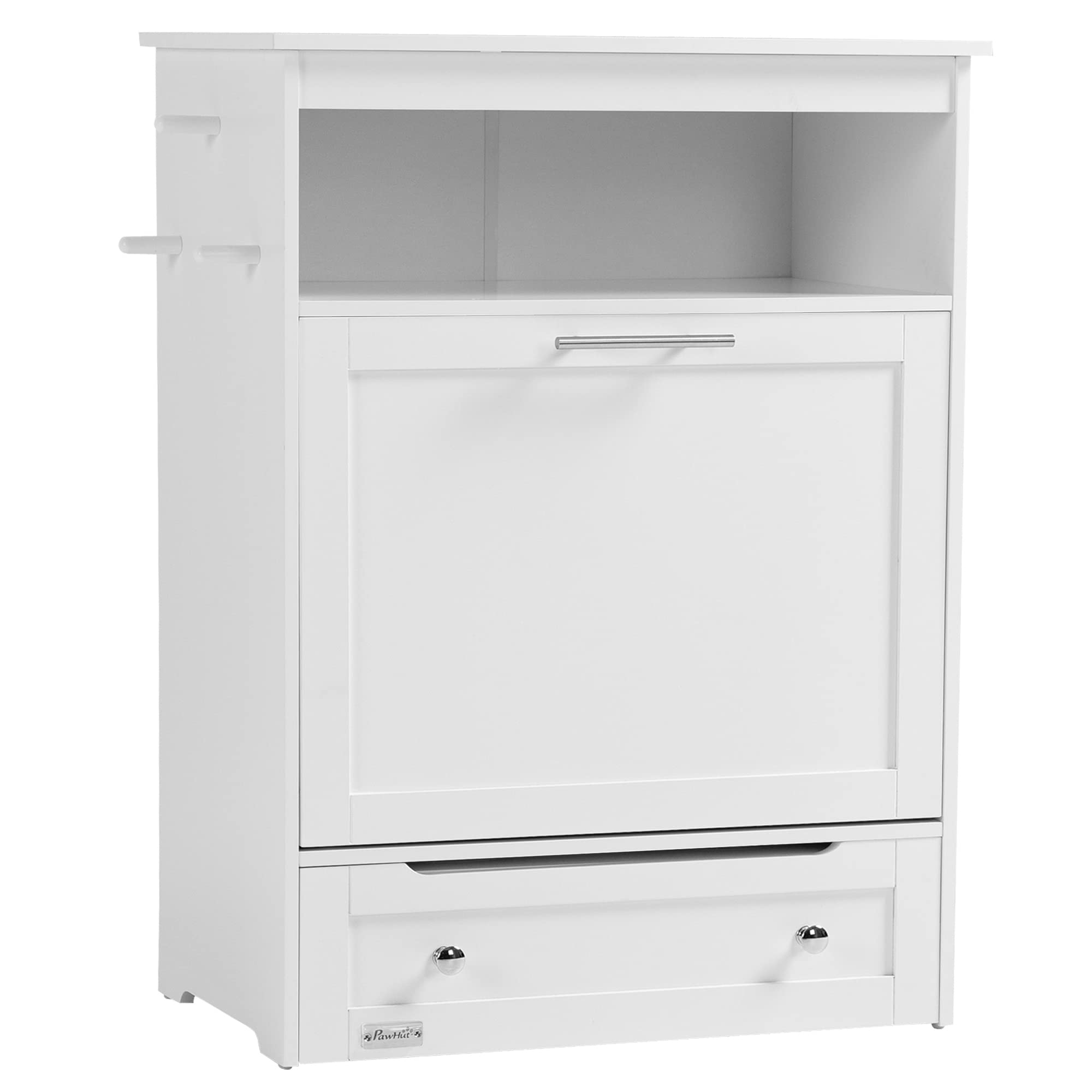 PawHut Elevated Dog Feeding Station with Food Storage Cabinet - Includes Raised Bowls & Hanger for Pet Food & Water Supplies - Perfect for Kitchen, Laundry Room or Pet Feeding Area - White