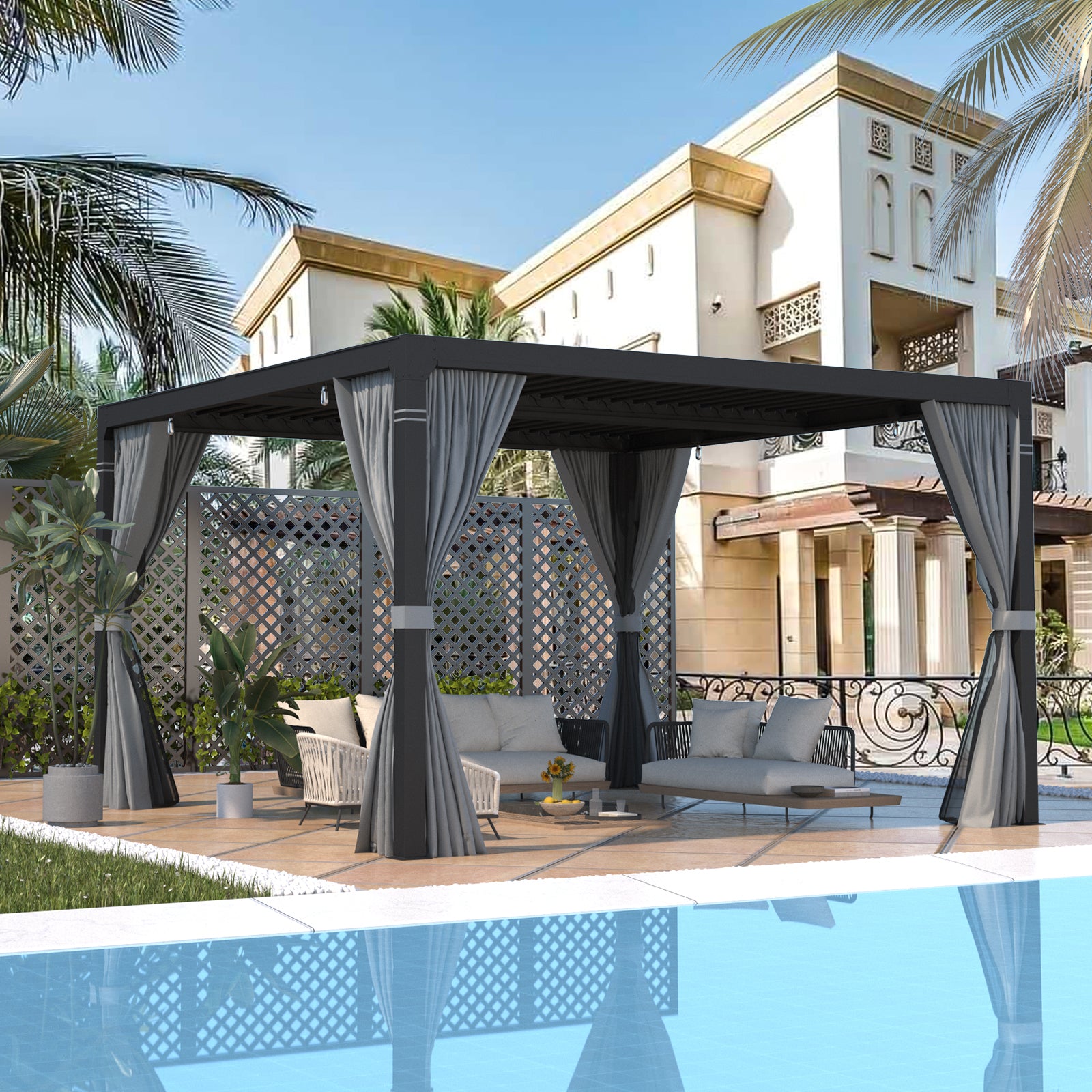 EROMMY 12x12 Pergola with Adjustable Louvered Roof - Dark Grey Outdoor Patio Cover for Backyard, Garden & Deck Shade