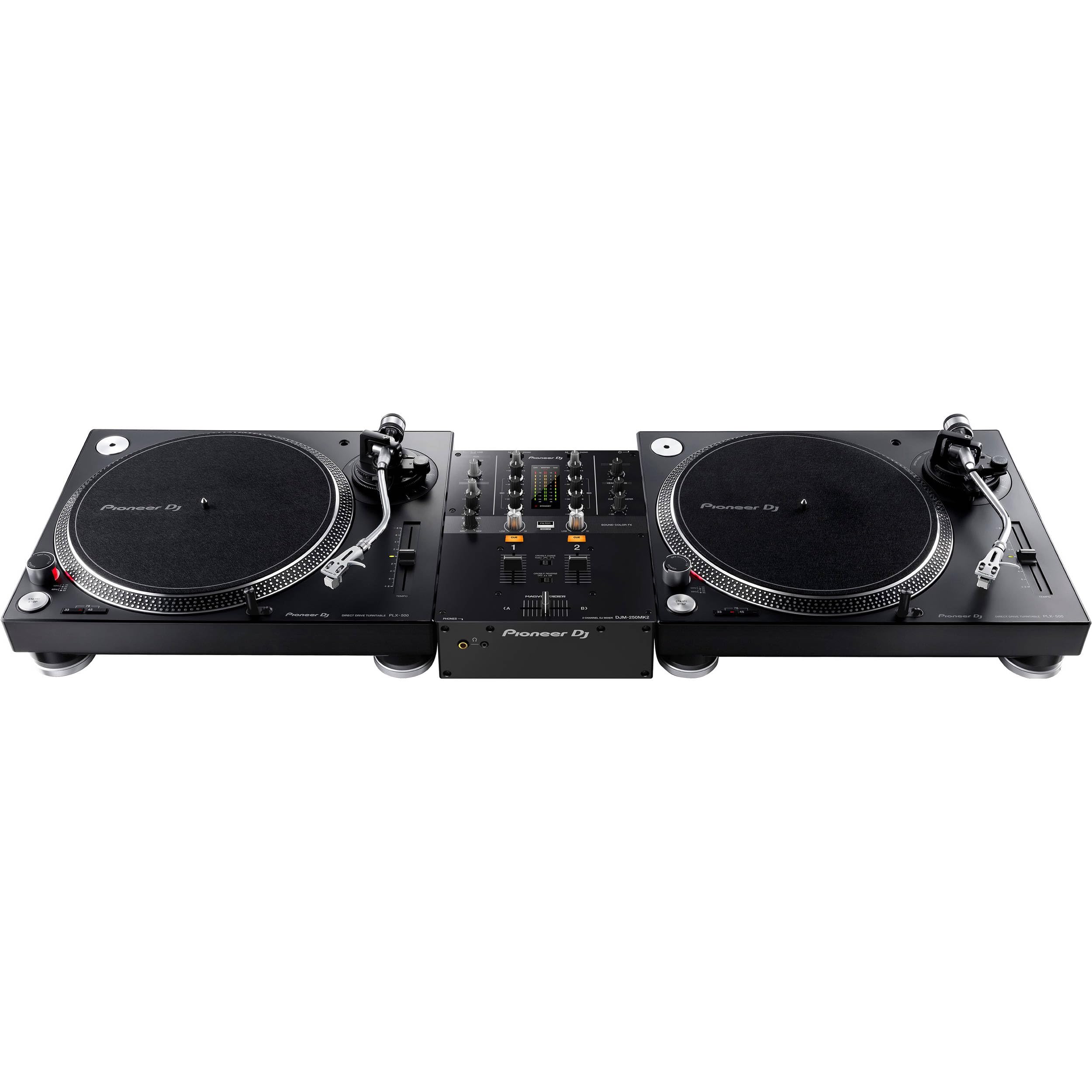 Pioneer DJM-250MK2 Professional 2-Channel DJ Mixer with PLX-500 White Direct Drive Turntables (Pair) - Perfect for Clubs, Home DJing & Music Production