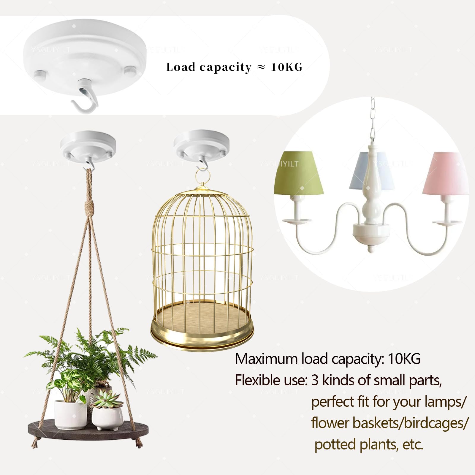 YSGUYILT White Metal Ceiling Rose with Hook - Decorative Suspension Lamp for Hanging Plants, Baskets & Cat Hammocks - Perfect for Living Room, Bedroom & Indoor Garden Decor (1 Piece)
