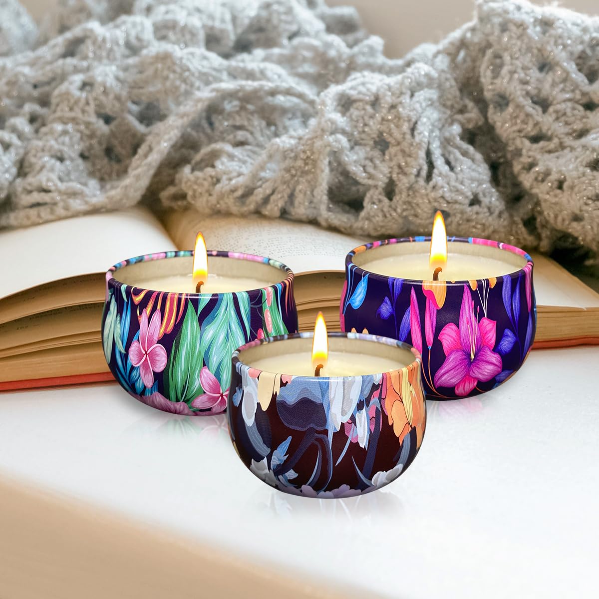 Set of 3 Floral Scented Candles - 2.5oz Natural Soy Wax Candles with 36-Hour Burn Time (Lilac, Rose, Freesia) | Aromatherapy Gifts for Women, Home Decor & Relaxation - Perfect for Bathroom, Bedroom and Meditation Spaces