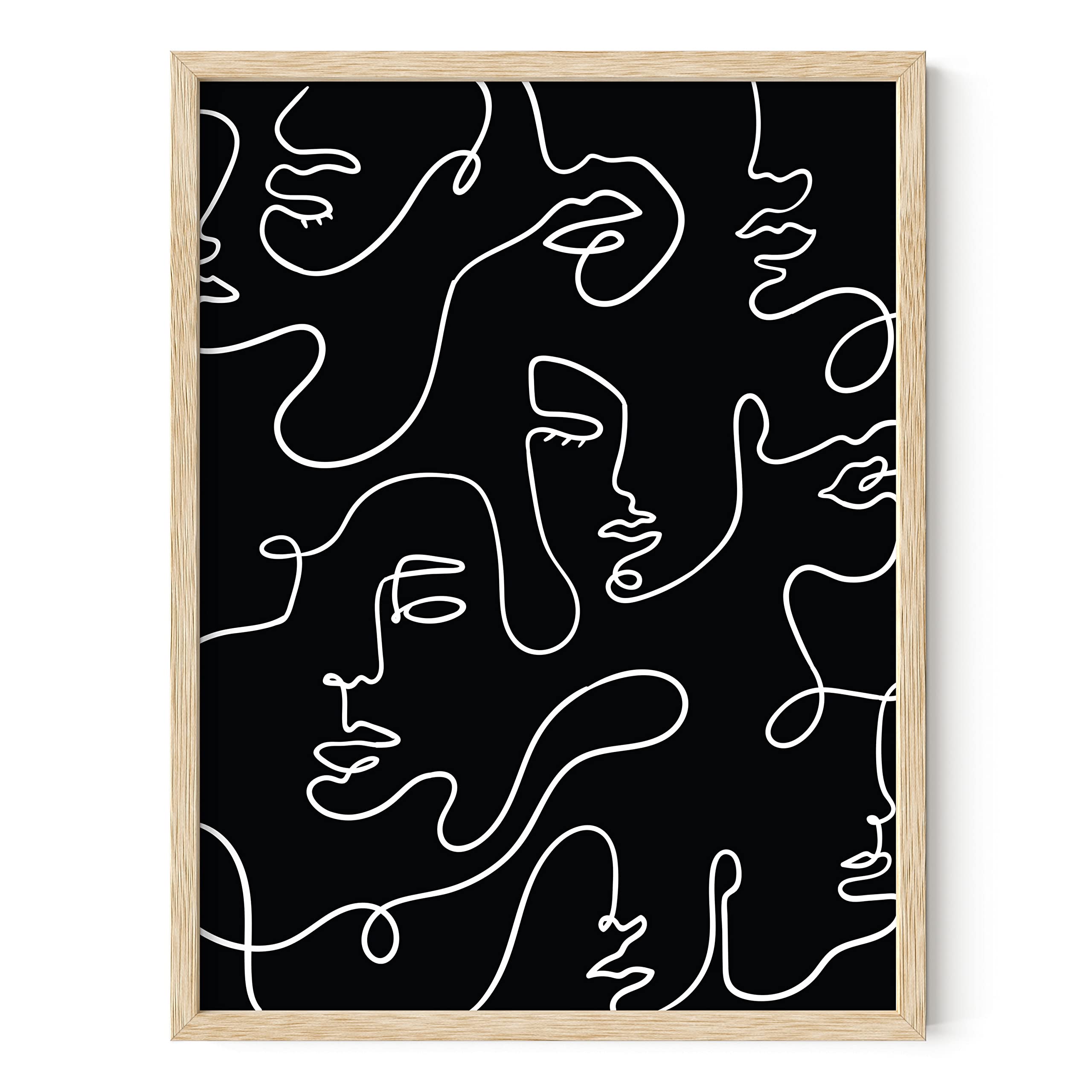HAUS AND HUES Abstract Line Art Wall Decor - Minimalist Picasso Style Drawing, Modern Boho Print, Unframed 12x16 Inches (Black Face Collage) - Perfect for Living Room, Bedroom & Office Decor