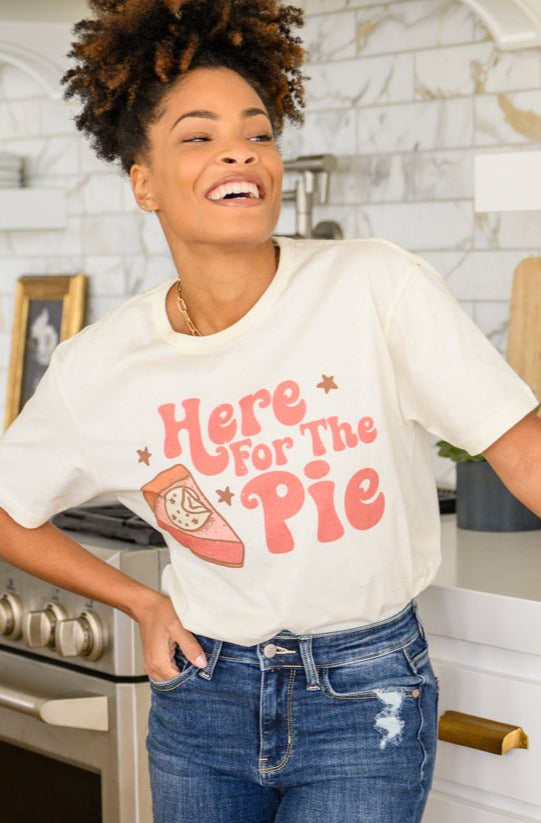 Here For The Pie Graphic T-Shirt in Cream | Funny Baking Lover Tee | Perfect for Baking Enthusiasts & Pie Lovers