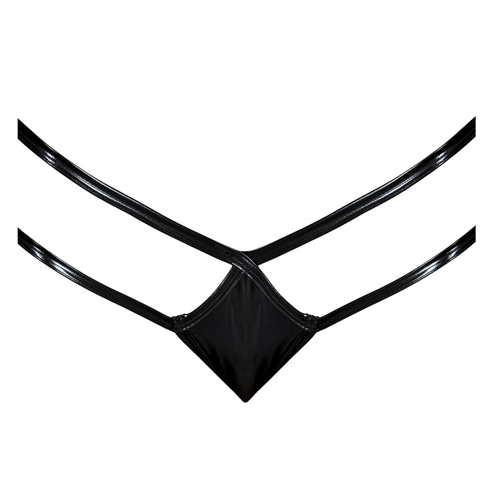 Sexy Exposed Liquid Onyx Wet Look Strappy Cutout Crotchless Thong Lingerie for Women - Perfect for Valentine's Day, Boudoir Photography & Sensual Nights