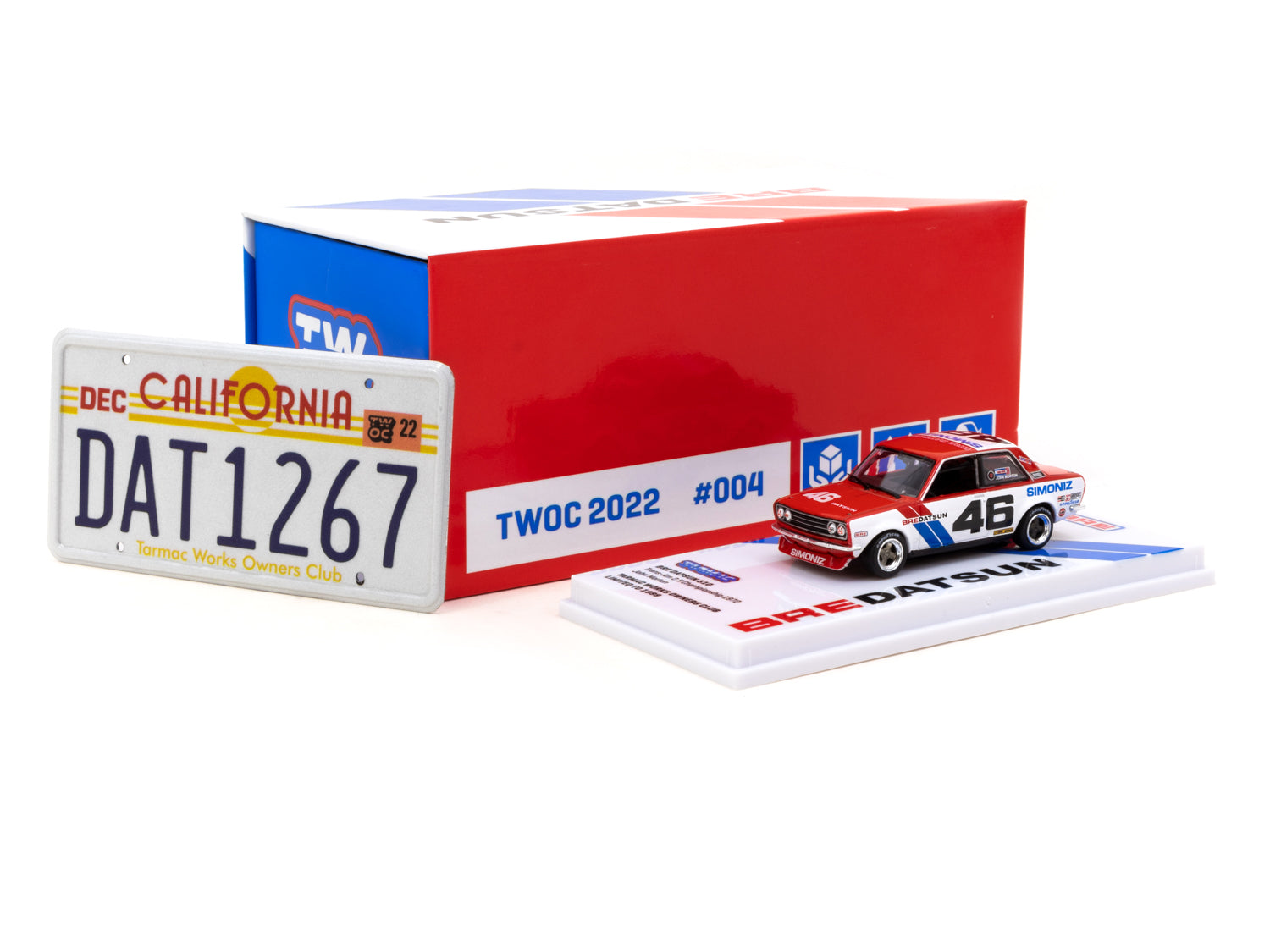Tarmac Works 1/64 Scale BRE Datsun 510 Trans Am 2.5 Championship 1972 #46 Diecast Model Car - TWOC 2022-23 Membership Exclusive - Perfect for Collectors & Racing Enthusiasts - Display Case & Gift Box Included
