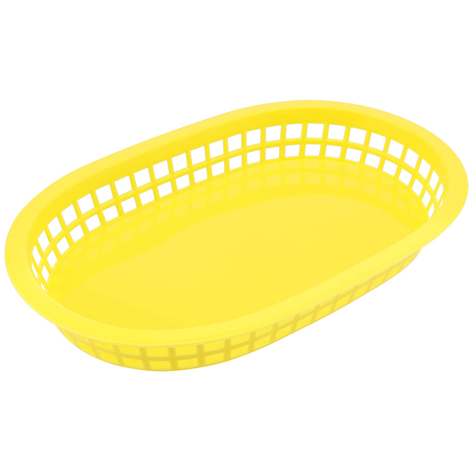 24 Pack 11x7 Inch Yellow Plastic Fast Food Serving Baskets - Oval Shaped Deli Food Service Containers for Burgers, Hot Dogs, Sandwiches, Fries & BBQ | Perfect for Restaurants, Food Trucks, Catering & Outdoor Parties