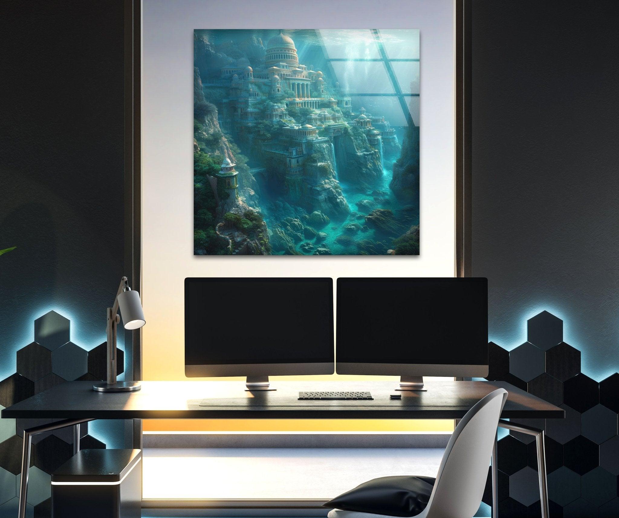 Atlantis Glass Wall Art - Stunning Ocean-Themed Decorative Glass Panel for Living Room, Bedroom & Office | Perfect for Home & Office Decor