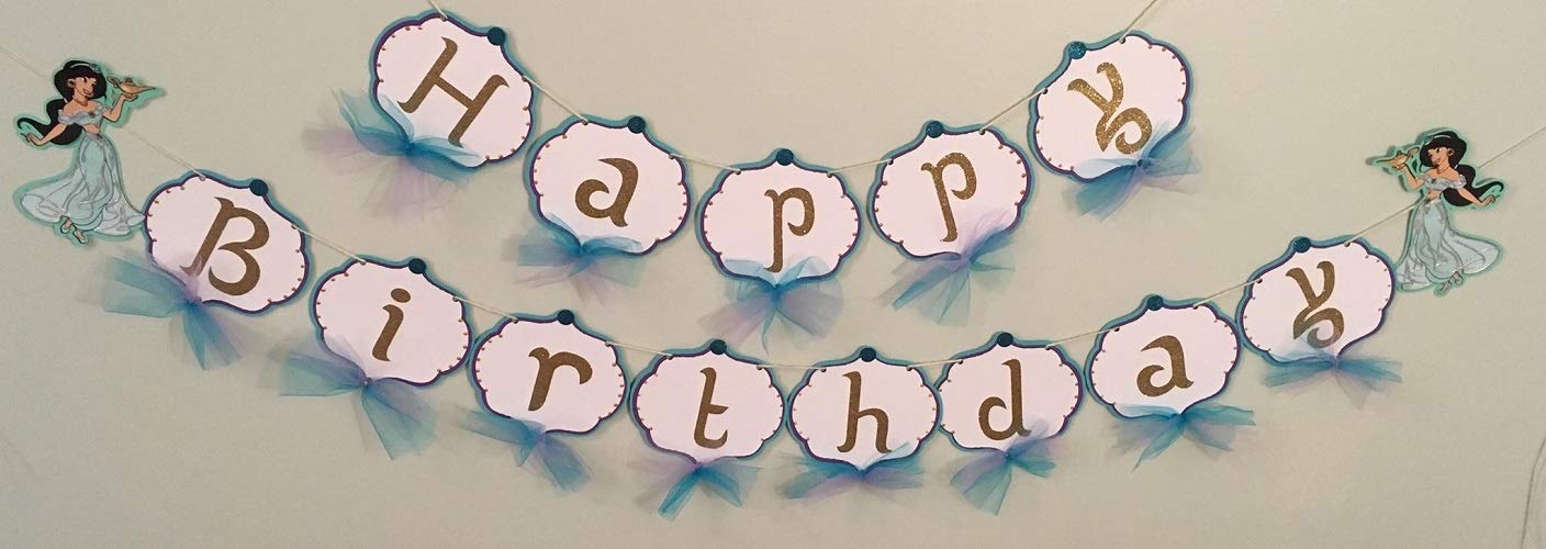 Jasmine Inspired Birthday Banner - Arabian Princess Party Decorations - Aladdin Theme Party Supplies for Kids Birthday, Baby Shower & Disney Themed Events